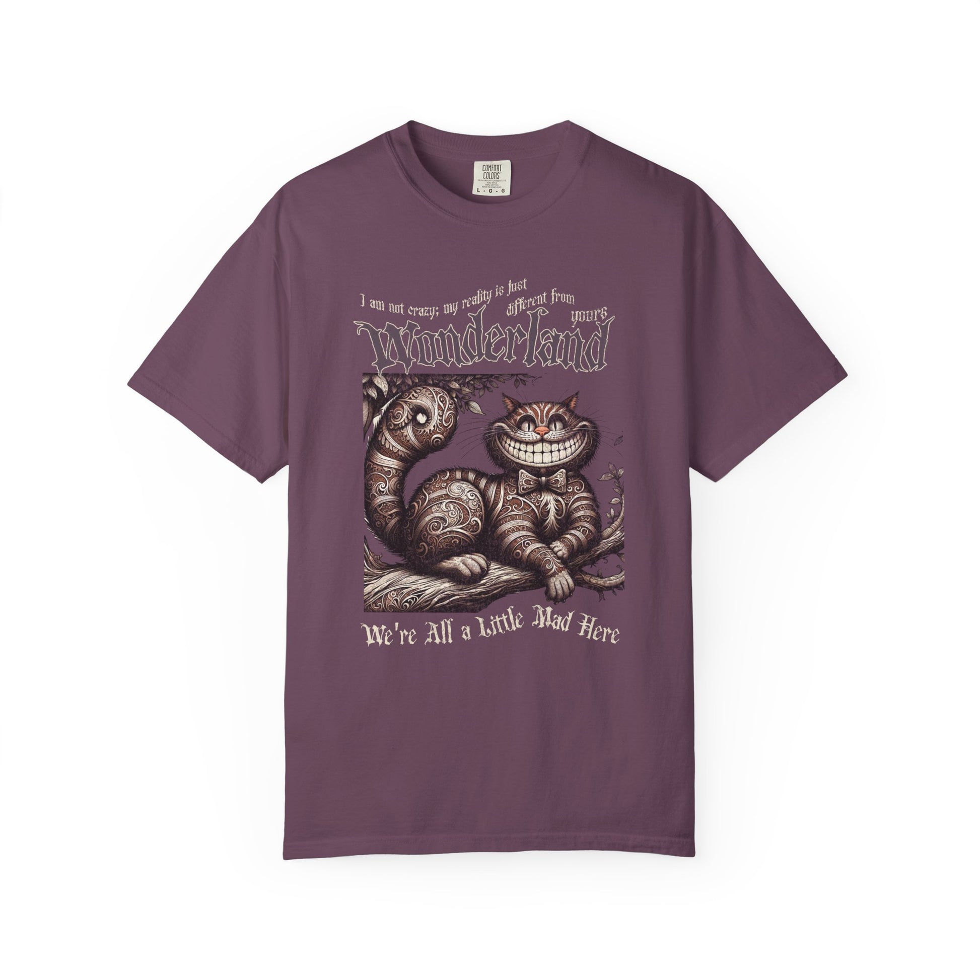 Cheshire Cat Alice in Wonderland TShirt Comfort Colors Oversized T-Shirt Dark Academia Mad Hatter Tea Party Bookish Book Lover Booktok Gift T-Shirt Printify Berry S