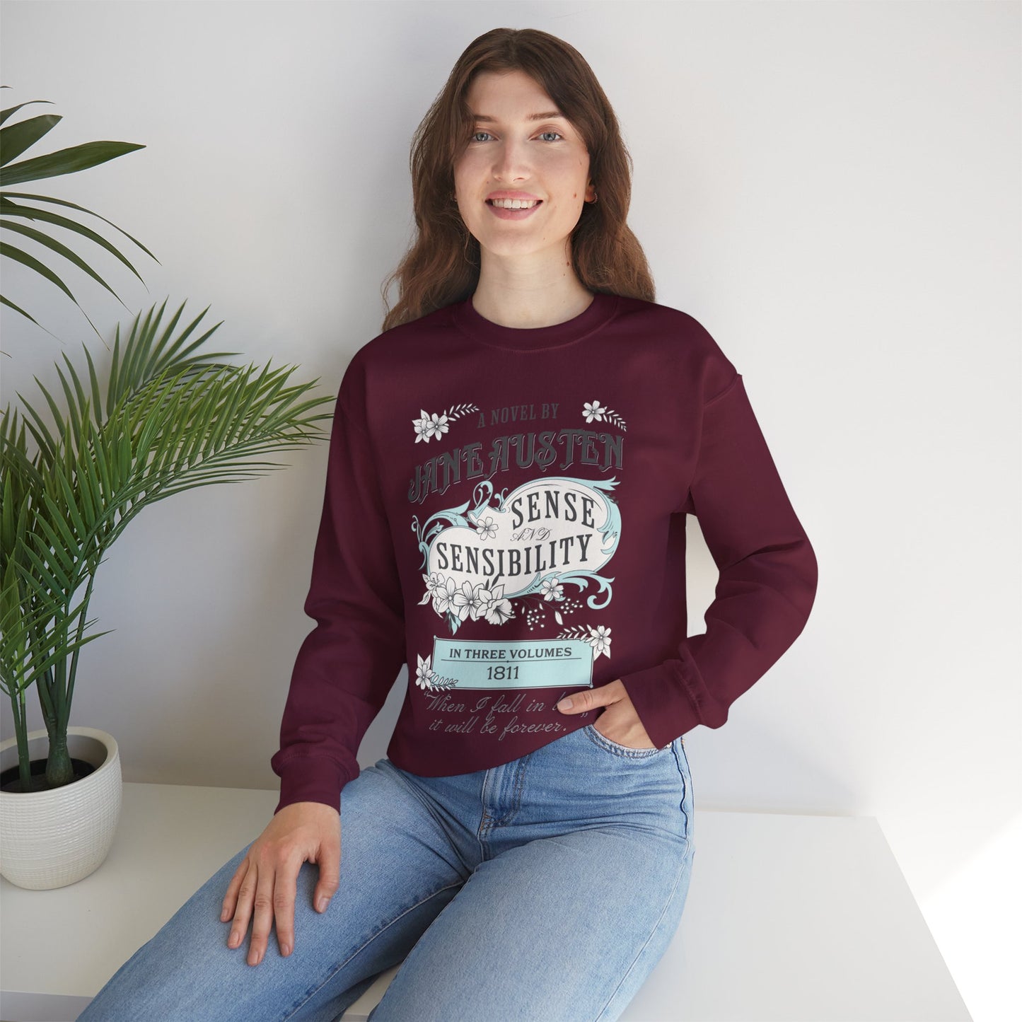 Jane Austen Sweatshirt, Sense & Sensibility Historical Romance Sweater, Bookish Literary Jane Austen Fan Art Gift, Gift for Her, Readers, Sweatshirt Printify