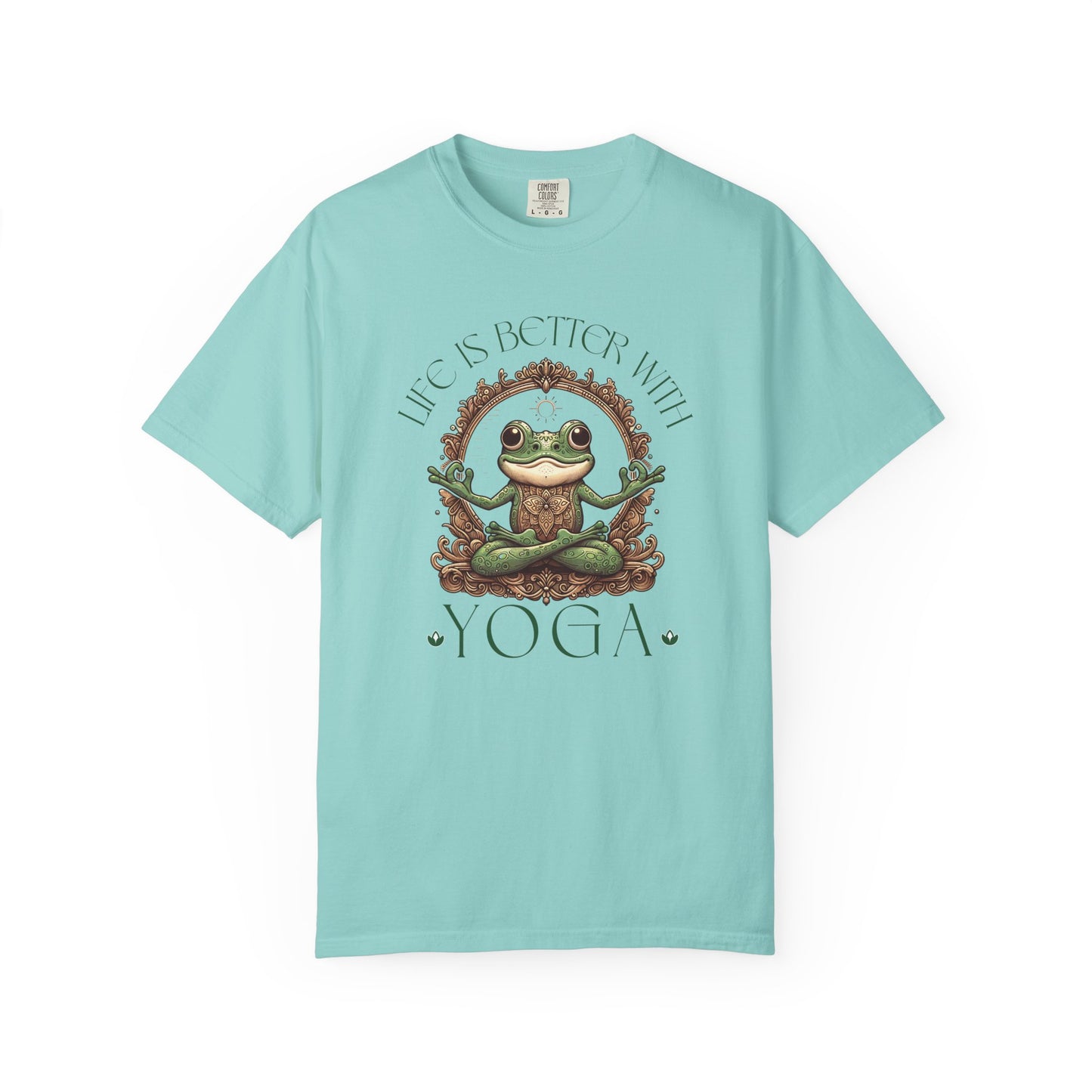 Green Yoga Frog Life Is Better With Yoga Unisex T-Shirt, Casual Wear, Highlander Fan Gift, T-Shirt Printify Chalky Mint S