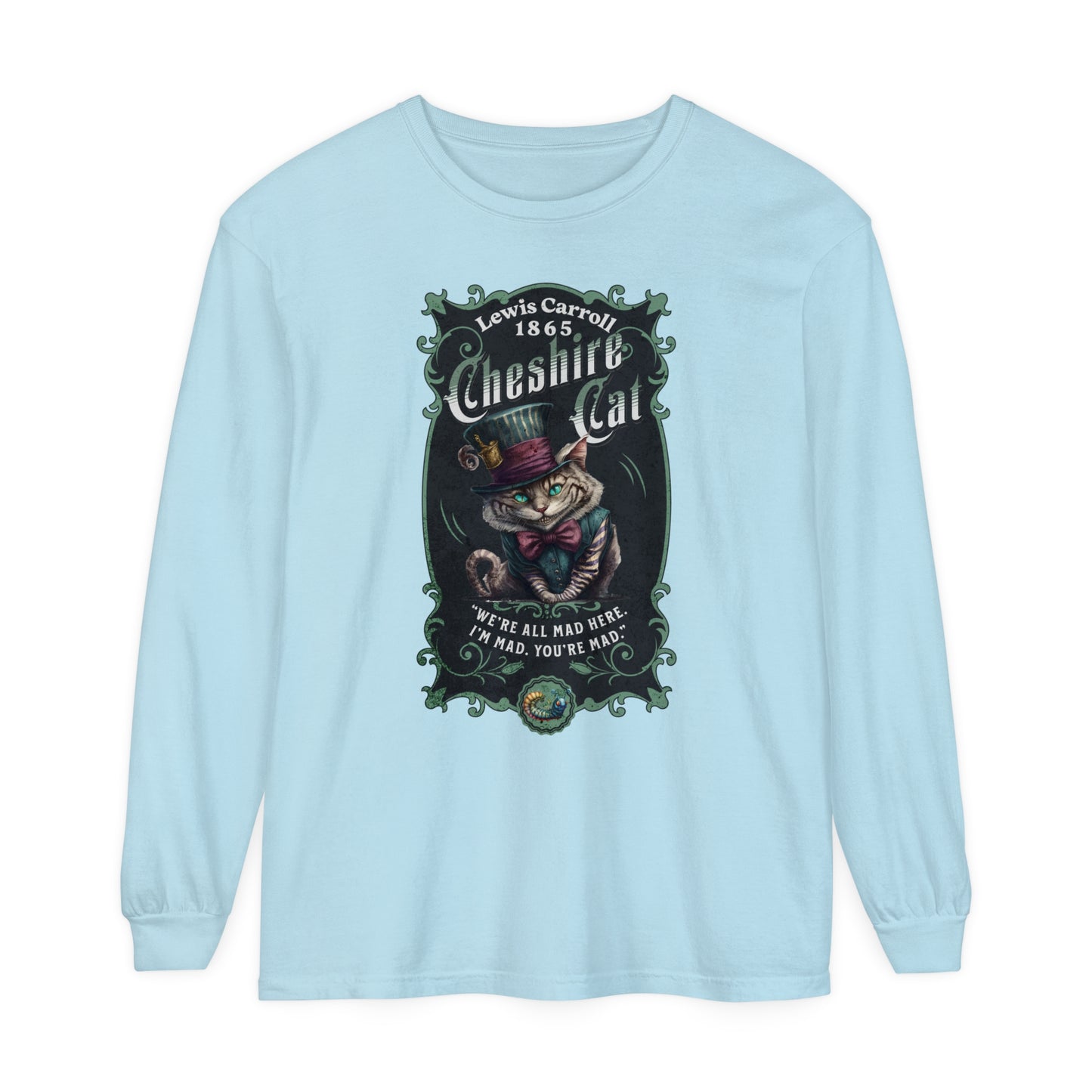 Cheshire Cat Long Sleeve Shirt, Alice in Wonderland, Lewis Carroll Dark Academia TShirt Mad Hatter Tea Party Bookish Book Lover Booktok Gift Long-sleeve Printify Chambray S