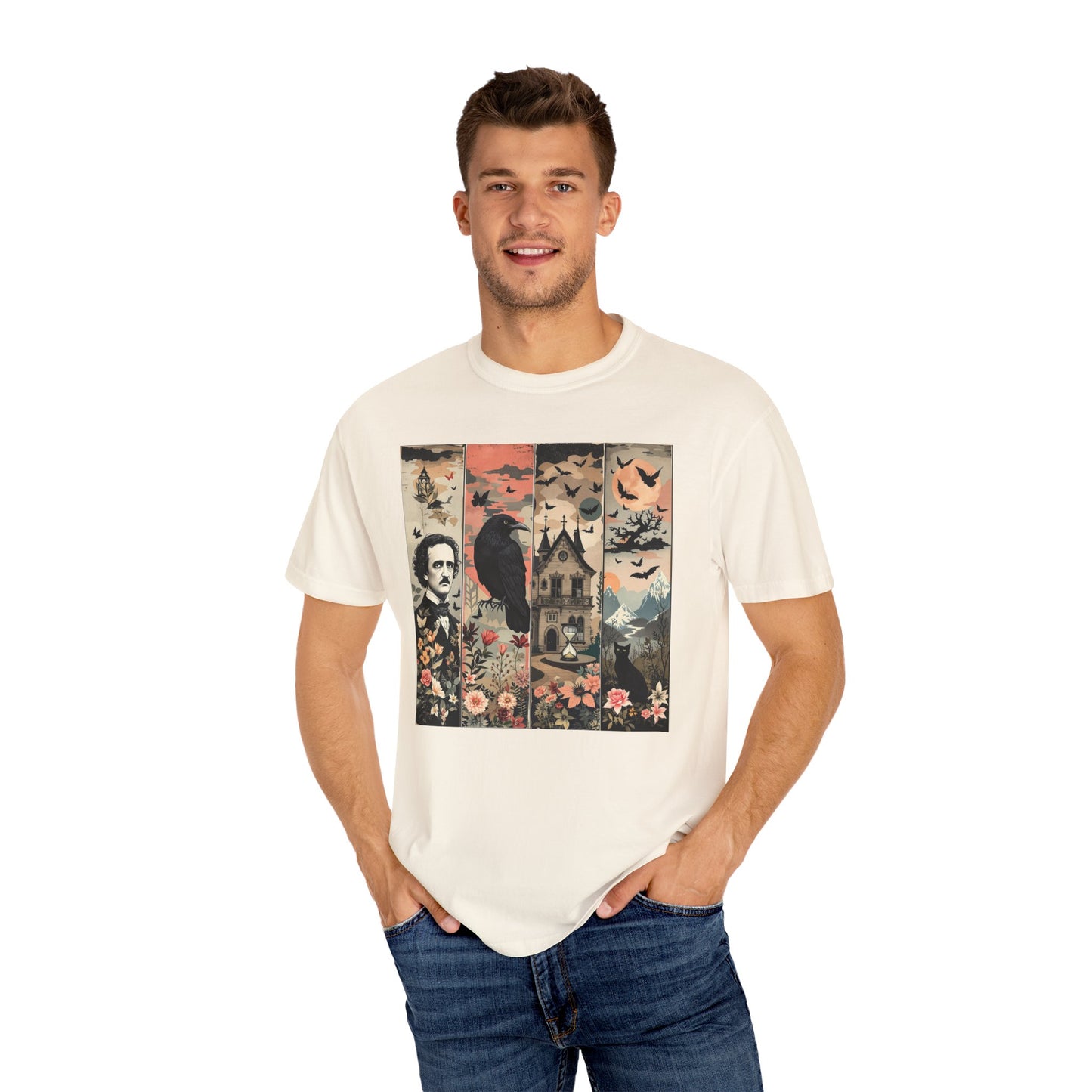 Edgar Allan Poe T-Shirt Gothic Graphic Tee The Raven Nevermore Quote Horror Literature Shirt Dark Academia Aesthetic Halloween Party Gift T-Shirt Printify