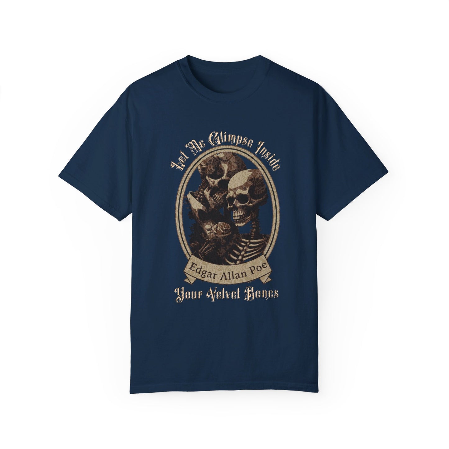Edgar Allan Poe Shirt, Your Velvet Bones Tee, Book, Reading Lover Shirt, Halloween, Gothic, Light Academia Gifts, Comfort Colours TShirt T-Shirt Printify True Navy S