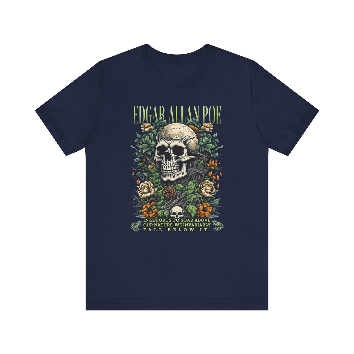 Edgar Allan Poe, Fairycore Night Garden T-Shirt, Book Lover Tee, Haunting Gothic Gift, Light, Dark Academia, Literary Poetry Bookclub Shirt T-Shirt Printify Navy S