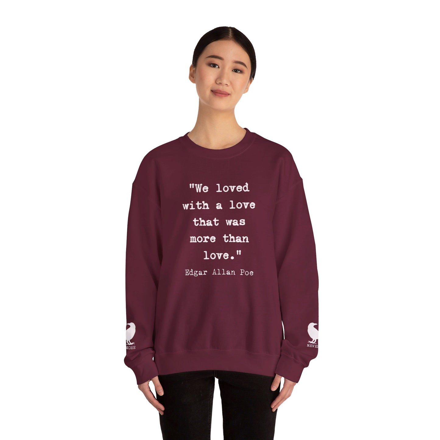 Edgar Allan Poe Sleeve Print Vintage Raven Poem Sweatshirt, Poetry Book Lover Sweater, Haunting Gothic Gift, Light, Dark Academia, Nevermore Sweatshirt Printify
