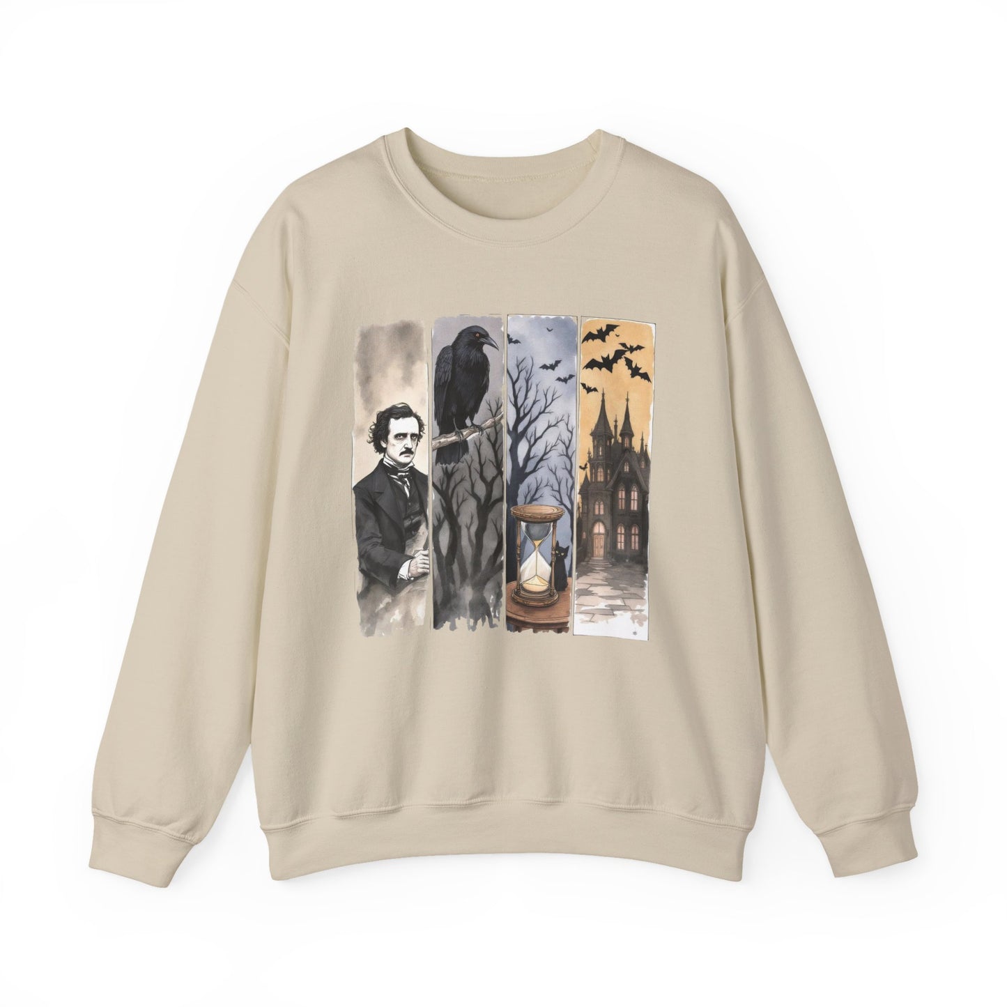 Edgar Allan Poe Sweatshirt The Raven Nevermore Gothic Horror Sweater Dark Academia Macabre Halloween Gift for Book Lovers Birthday Christmas Sweatshirt Printify Sand S