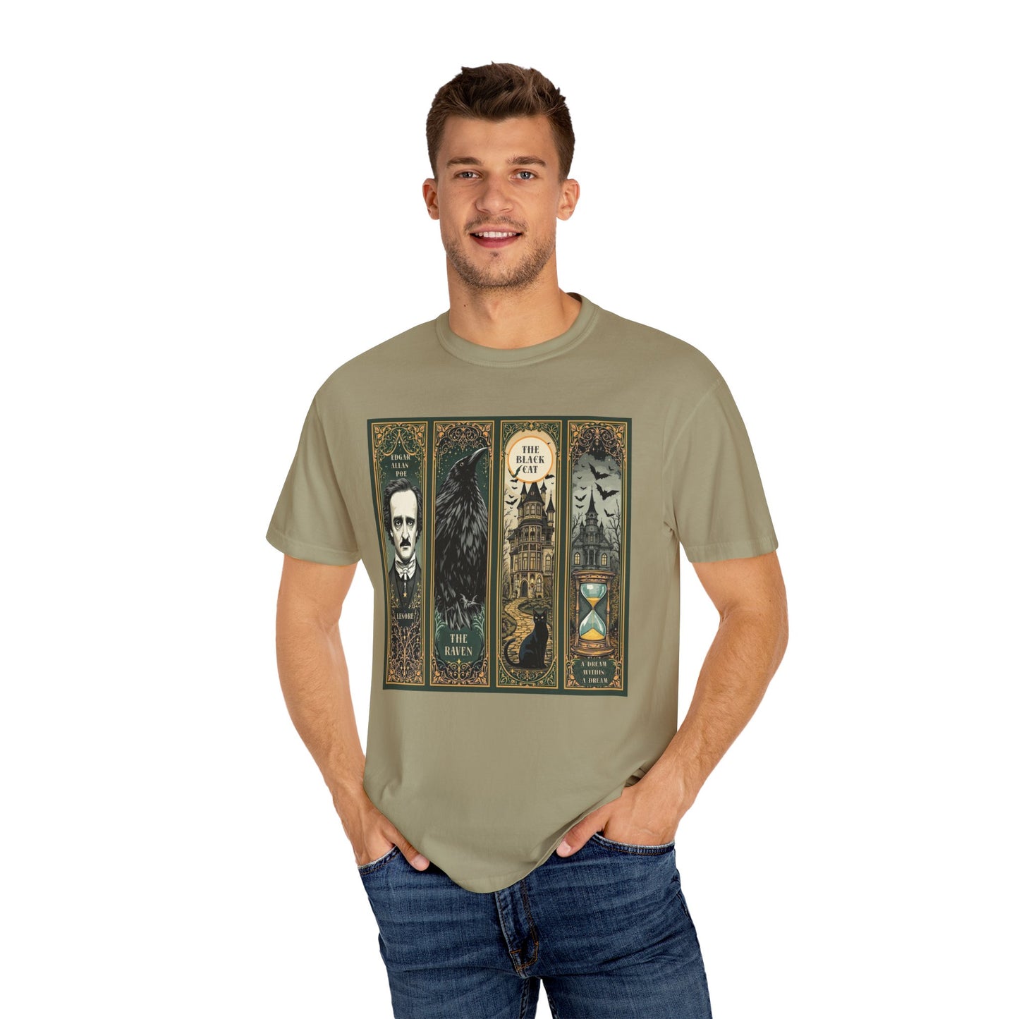 Edgar Allan Poe T-Shirt Gothic Graphic Tee The Raven Nevermore Quote Horror Literature Shirt Dark Academia Aesthetic Halloween Party Gift