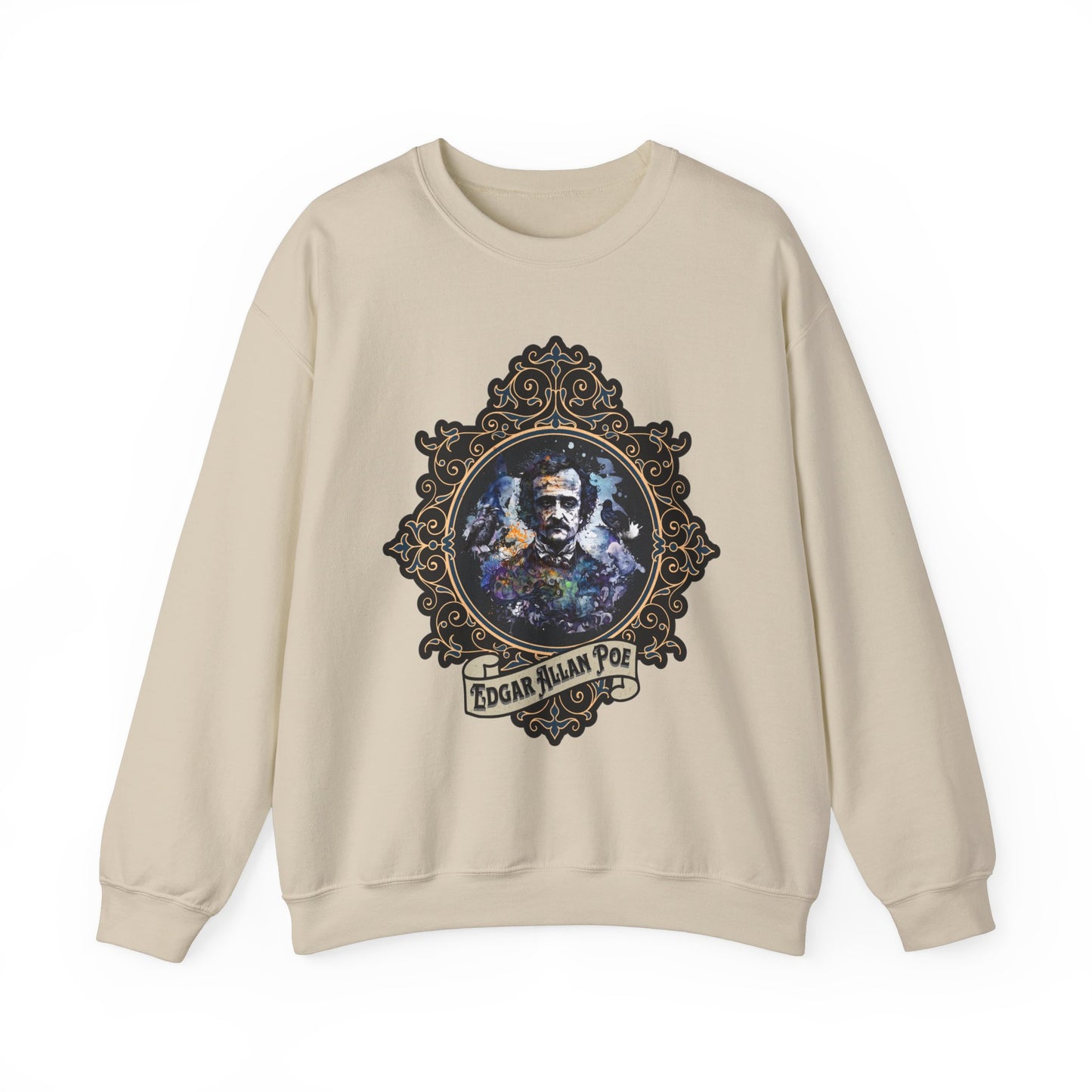 Edgar Allan Poe, Poet, Poetry Lover Sweatshirt, Book Lover, Halloween, Haunting Gothic Gift, Light, Dark Academia, Horror Movie Sweater Sweatshirt Printify S Sand
