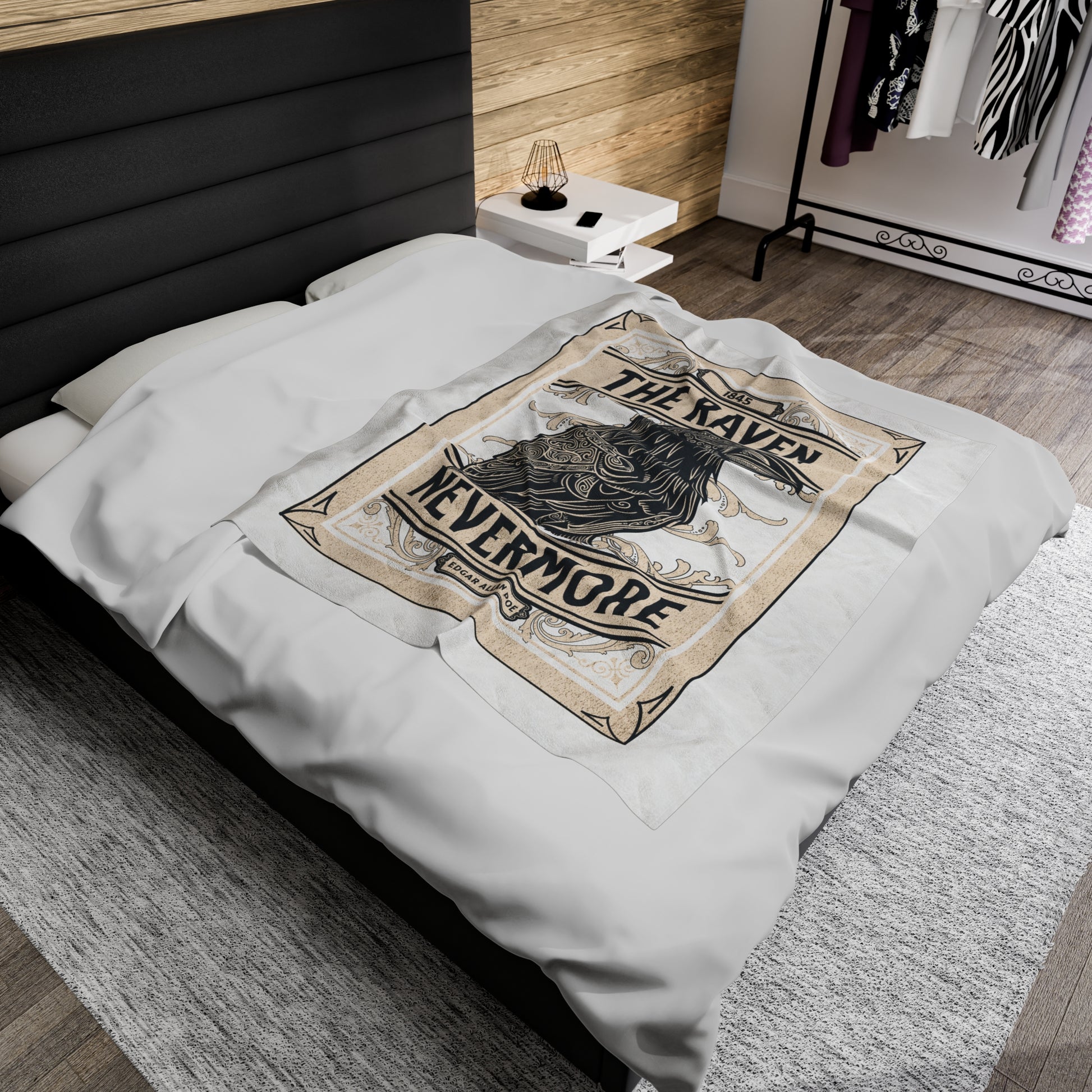 Edgar Allan Poe, Nevermore The Raven Throw Blanket, Book Lover Reading Blanket, Gothic Light, Dark Academia, Horror Movie Watching Blanket All Over Prints Printify