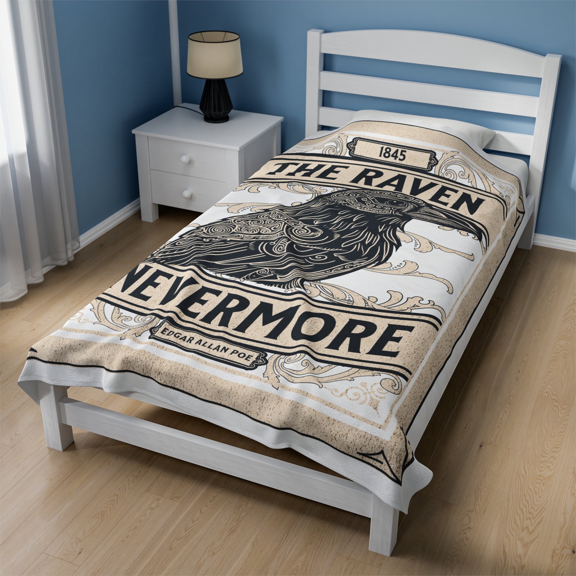 Edgar Allan Poe, Nevermore The Raven Throw Blanket, Book Lover Reading Blanket, Gothic Light, Dark Academia, Horror Movie Watching Blanket All Over Prints Printify