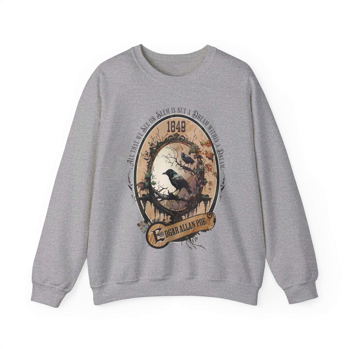 Edgar Allan Poe, A Dream Within A Dream Sweatshirt, Book Lover, Halloween, Haunting Gothic Gift, Light, Dark Academia, Horror Movie Sweater Sweatshirt Printify S Sport Grey