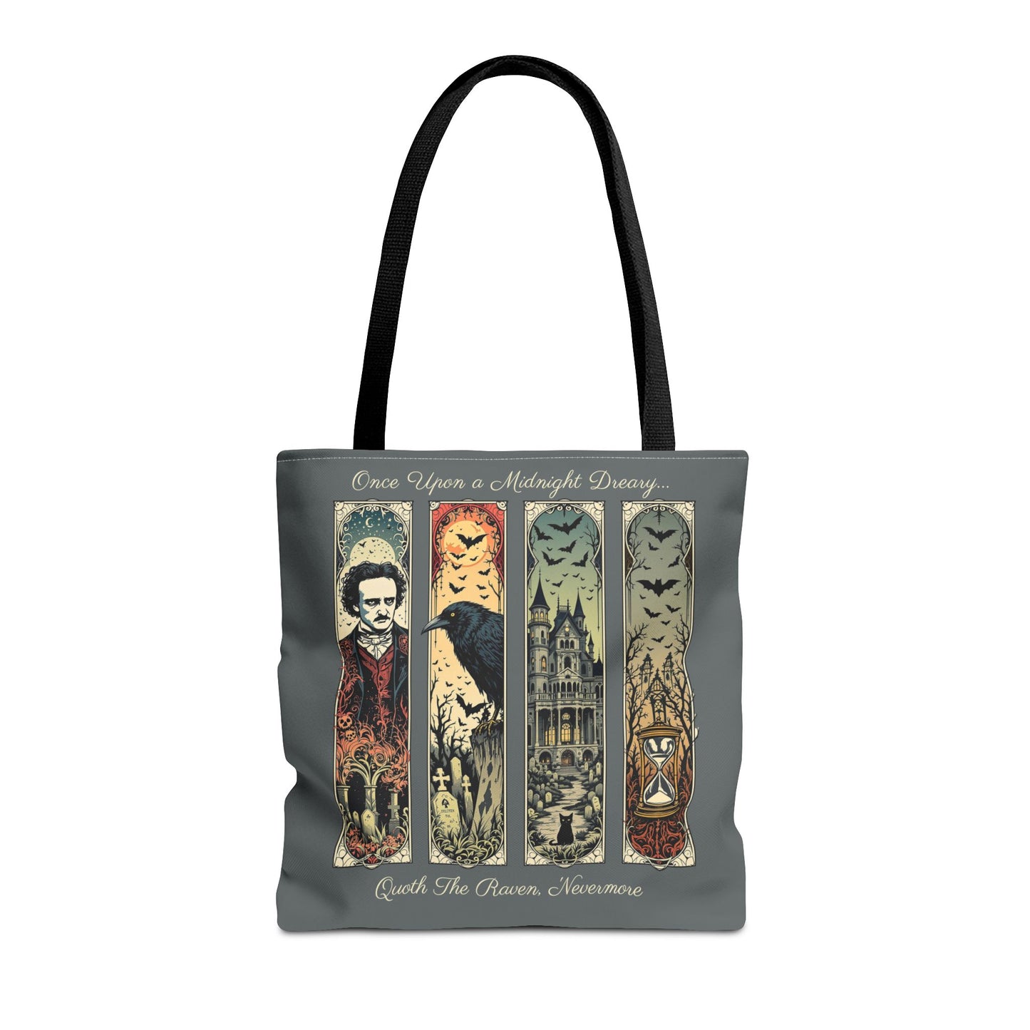 Edgar Allan Poe Tote Bag Gothic Literary Gift for Book Lover Dark Academia Macabre Accessory Halloween Tote Fall School Bag for Poetember Bags Printify 16" × 16'' Black