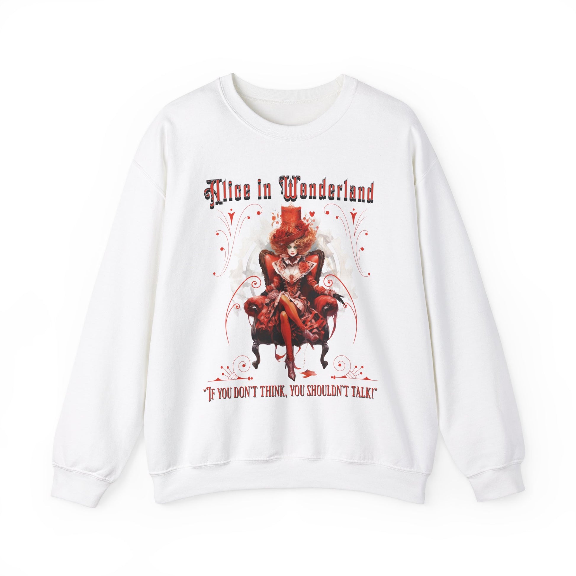 Queen of Hearts Sweatshirt, Alice In Wonderland Lewis Carroll Whimsigoth Academia Sweater Mad Hatter Tea Party Tee Bookish Booktok Gift Sweatshirt Printify S White
