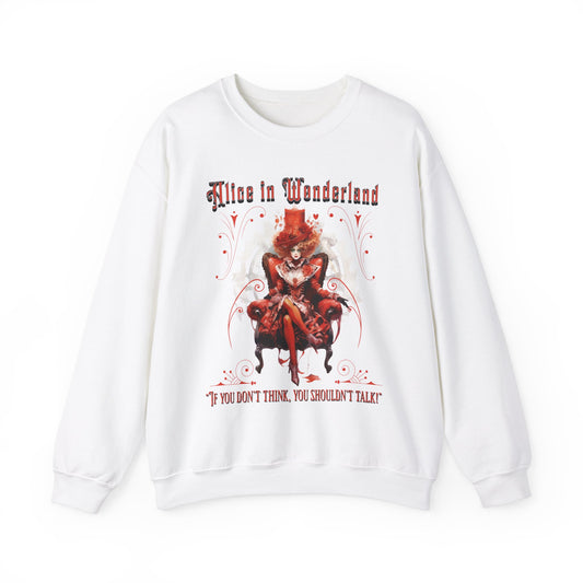 Queen of Hearts Sweatshirt, Alice In Wonderland Lewis Carroll Whimsigoth Academia Sweater Mad Hatter Tea Party Tee Bookish Booktok Gift Sweatshirt Printify S White