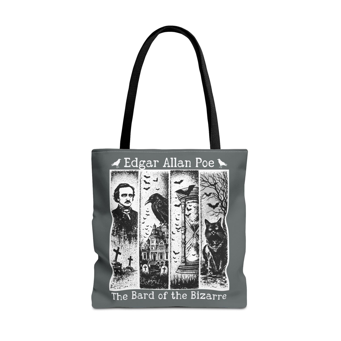 Edgar Allan Poe Tote Bag Gothic Literary Gift for Book Lover Dark Academia Macabre Accessory Halloween Tote Fall School Bag for Poetember Bags Printify 18" × 18'' Black