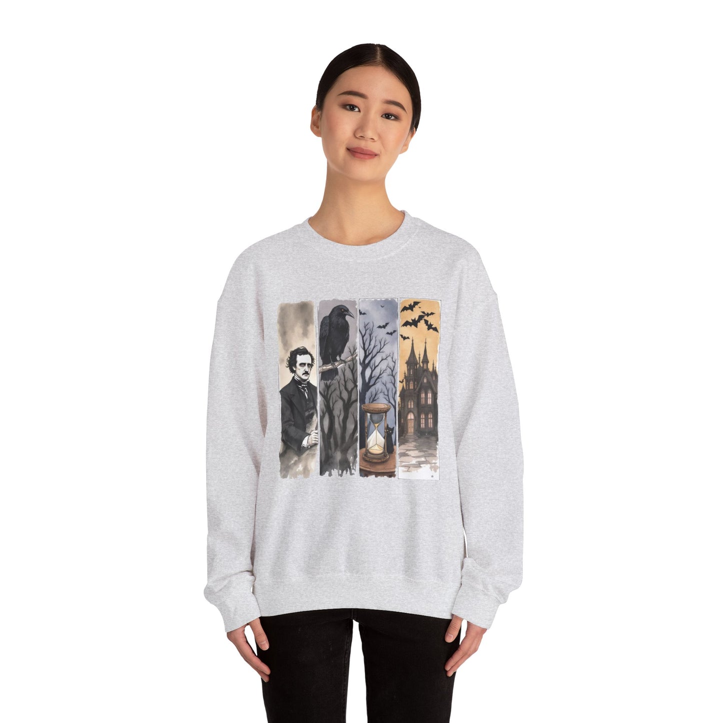 Edgar Allan Poe Sweatshirt The Raven Nevermore Gothic Horror Sweater Dark Academia Macabre Halloween Gift for Book Lovers Birthday Christmas Sweatshirt Printify