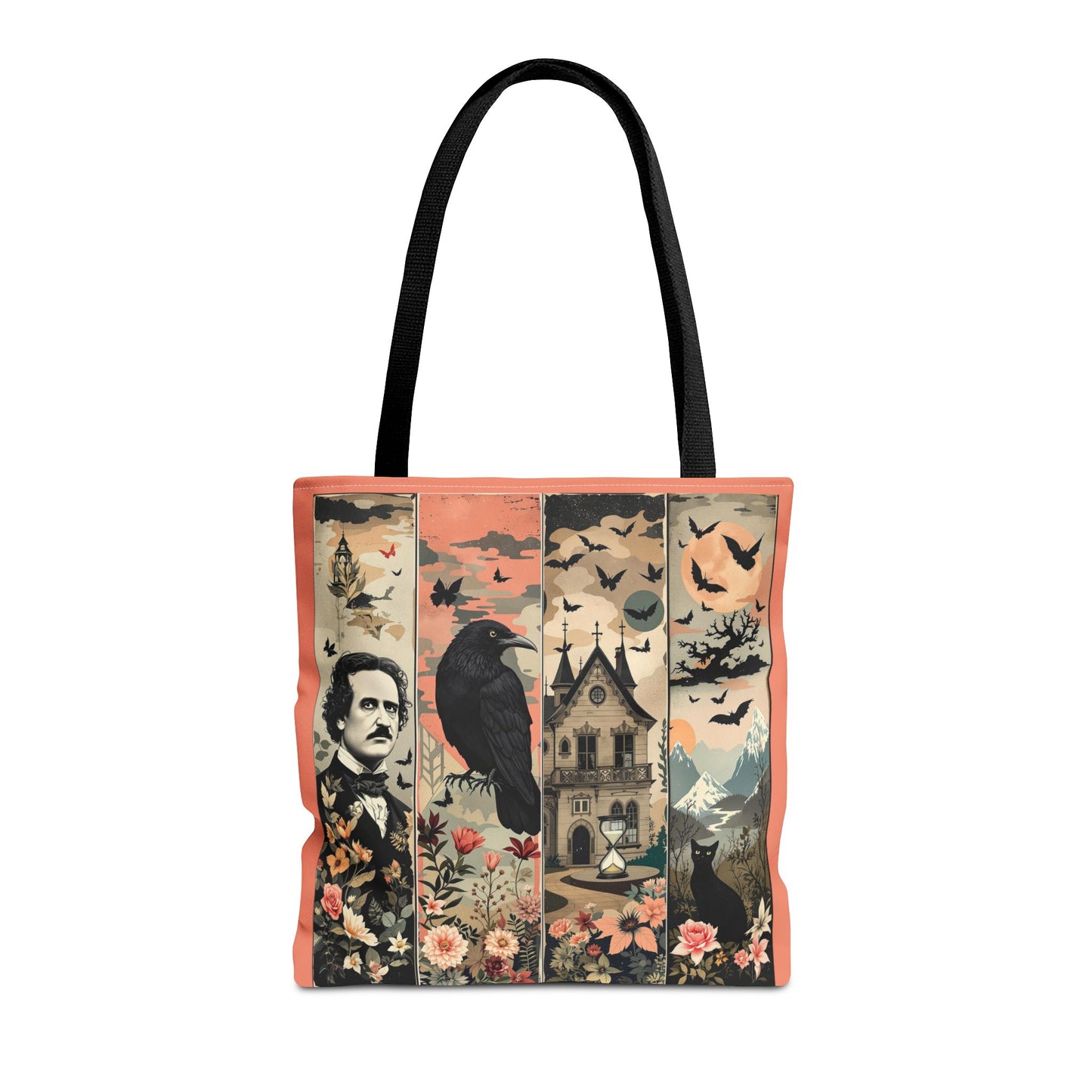 Edgar Allan Poe Tote Bag Gothic Literary Gift for Book Lover Dark Academia Macabre Accessory Halloween Tote Fall School Bag for Poetember Bags Printify 16" × 16'' Black