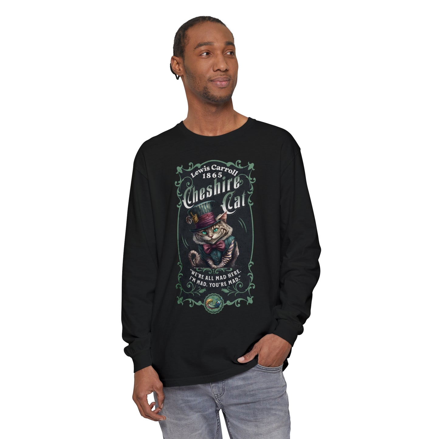 Cheshire Cat Long Sleeve Shirt, Alice in Wonderland, Lewis Carroll Dark Academia TShirt Mad Hatter Tea Party Bookish Book Lover Booktok Gift Long-sleeve Printify