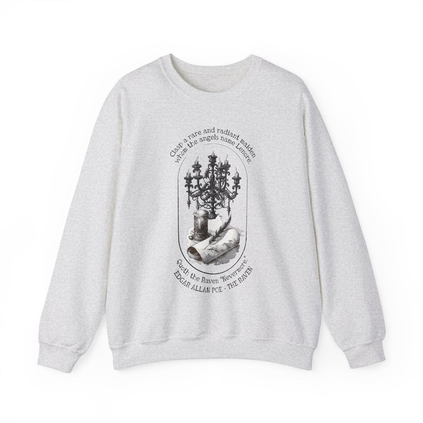 Edgar Allan Poe, Nevermore The Raven Sweatshirt, Book Lover, Halloween, Haunting Gothic Gift, Light, Dark Academia, Horror Movie Sweater Sweatshirt Printify S Ash