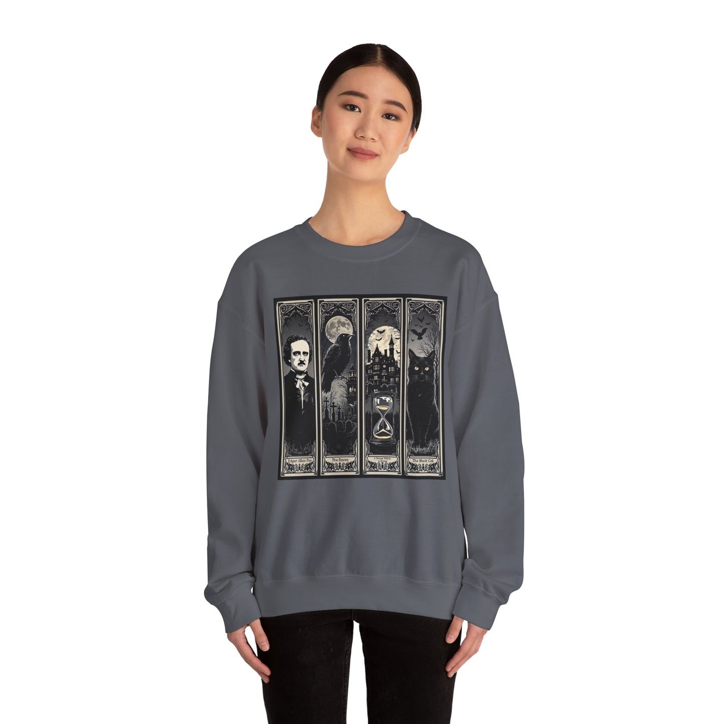 Edgar Allan Poe Sweatshirt The Raven Nevermore Gothic Horror Sweater Dark Academia Macabre Halloween Gift for Book Lovers Birthday Christmas