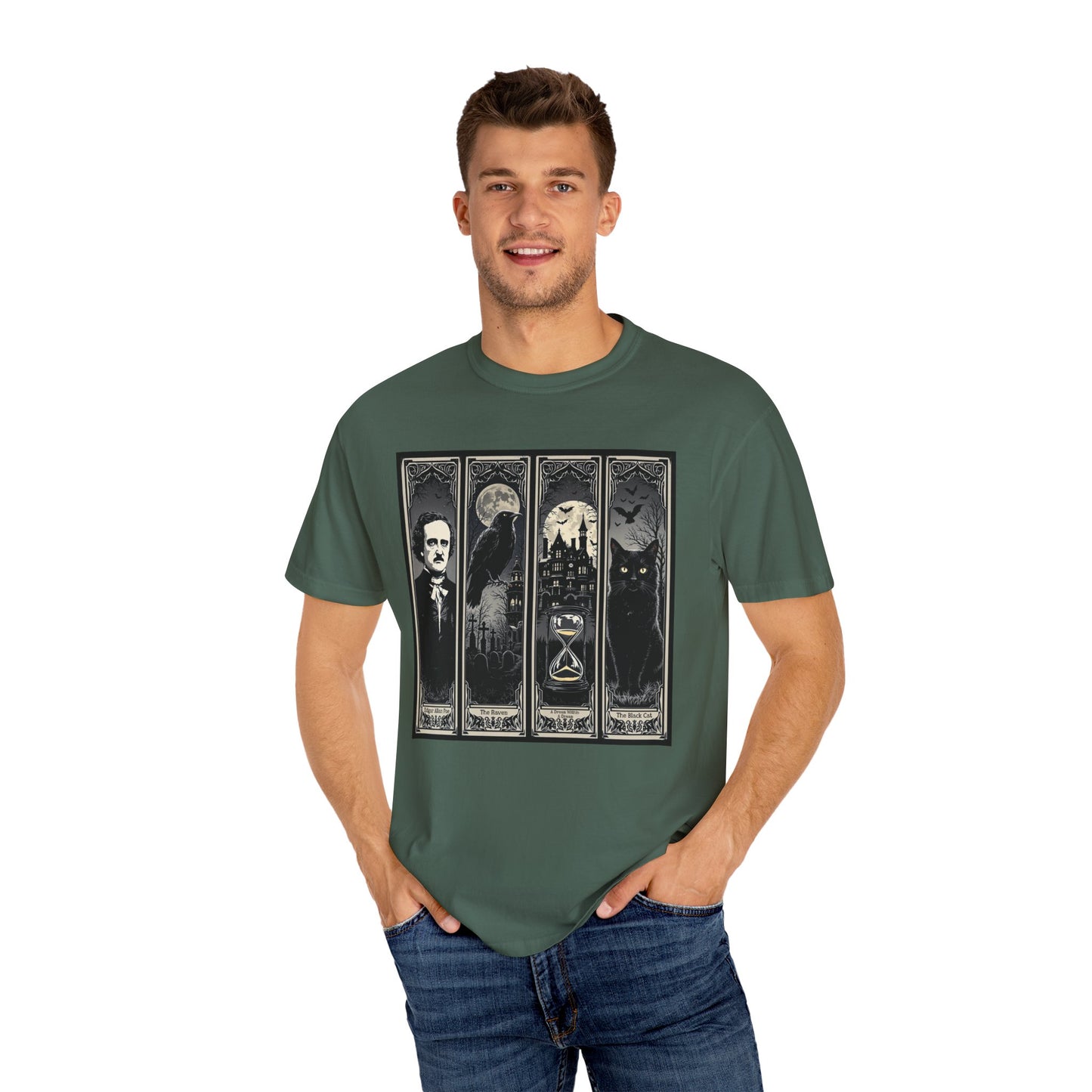 Edgar Allan Poe T-Shirt Gothic Graphic Tee The Raven Nevermore Quote Horror Literature Shirt Dark Academia Aesthetic Halloween Party Gift
