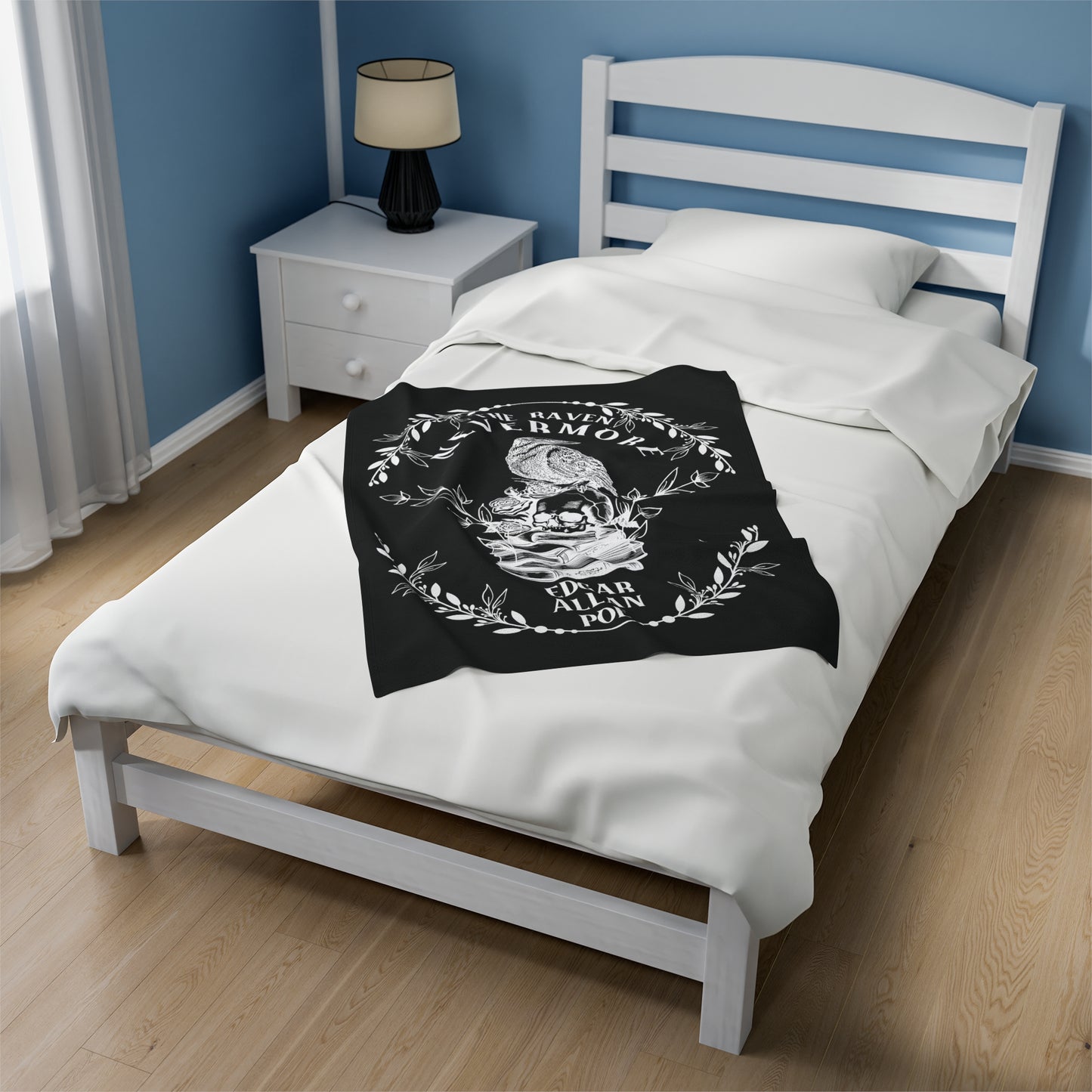 Edgar Allan Poe, Nevermore The Raven Throw Blanket, Book Lover Reading Blanket, Gothic, Light, Dark Academia, Horror Movie Watching Blanket All Over Prints Printify