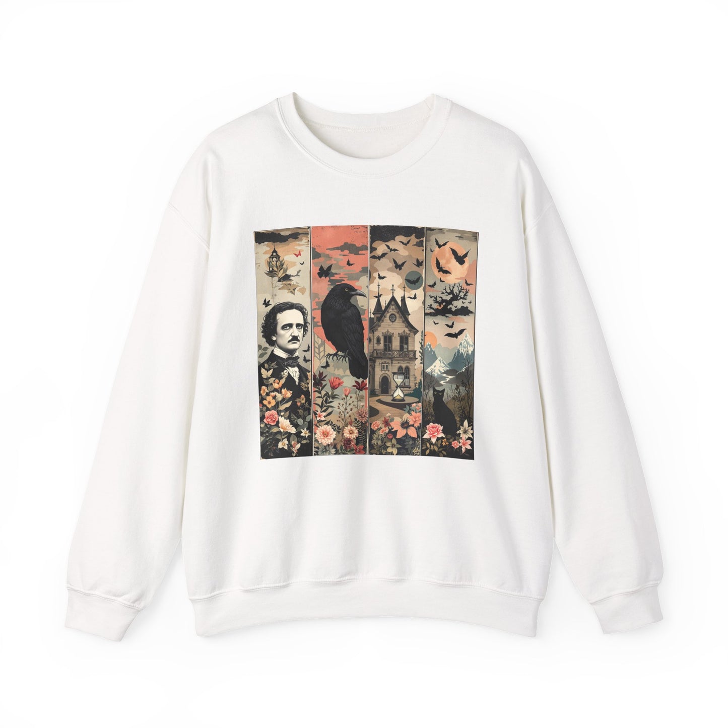 Edgar Allan Poe Sweatshirt The Raven Nevermore Gothic Horror Sweater Dark Academia Macabre Halloween Gift for Book Lovers Birthday Christmas Sweatshirt Printify White S