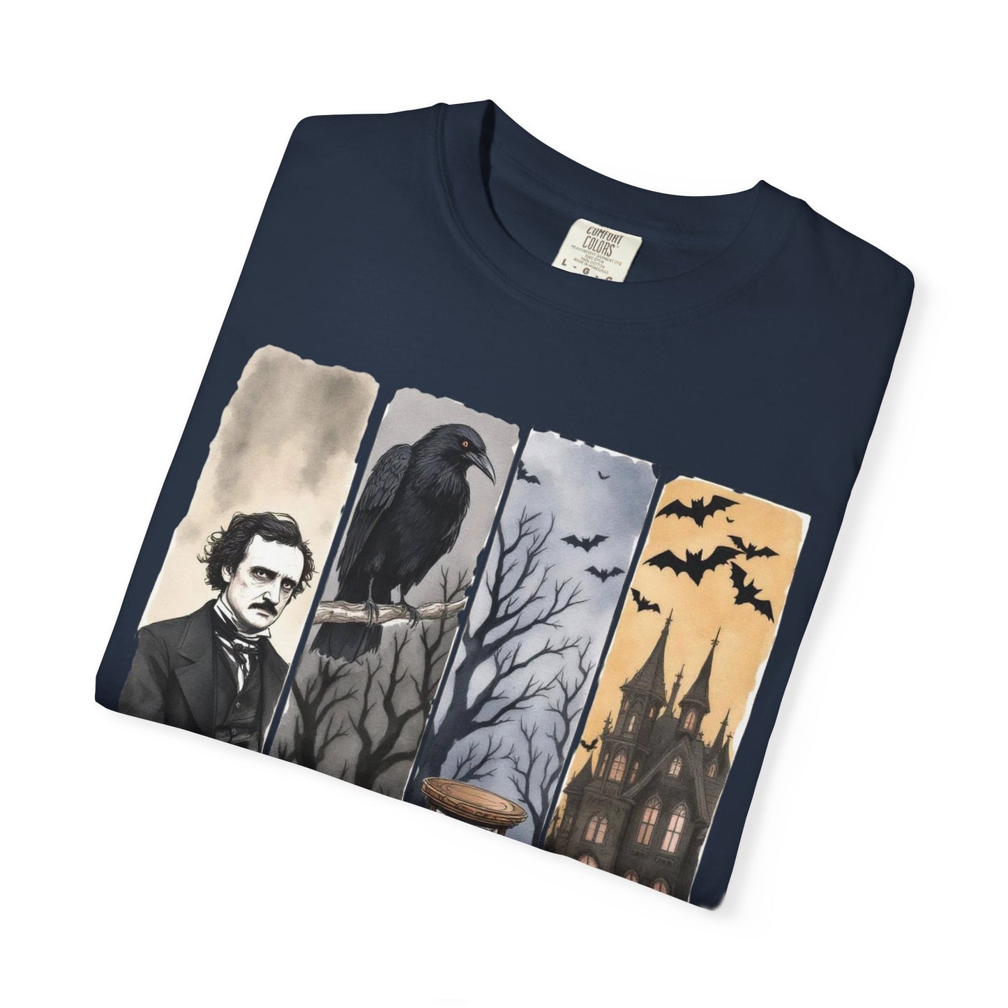 Edgar Allan Poe T-Shirt Gothic Graphic Tee The Raven Nevermore Quote Horror Literature Shirt Dark Academia Aesthetic Halloween Party Gift