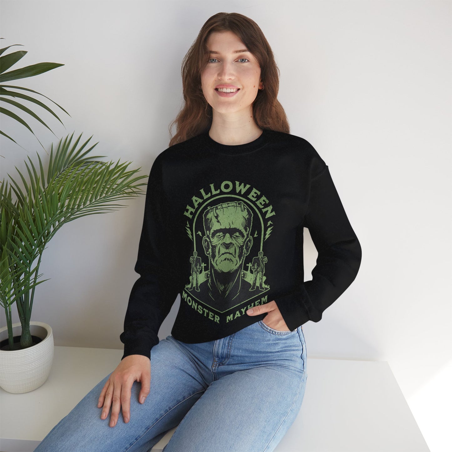 Vintage Halloween Frankenstein Monster Graphic Sweatshirt, Creepy Spooky Book Lover Gift, Horror Movie, Fall Festival Party Sweater. Sweatshirt Printify