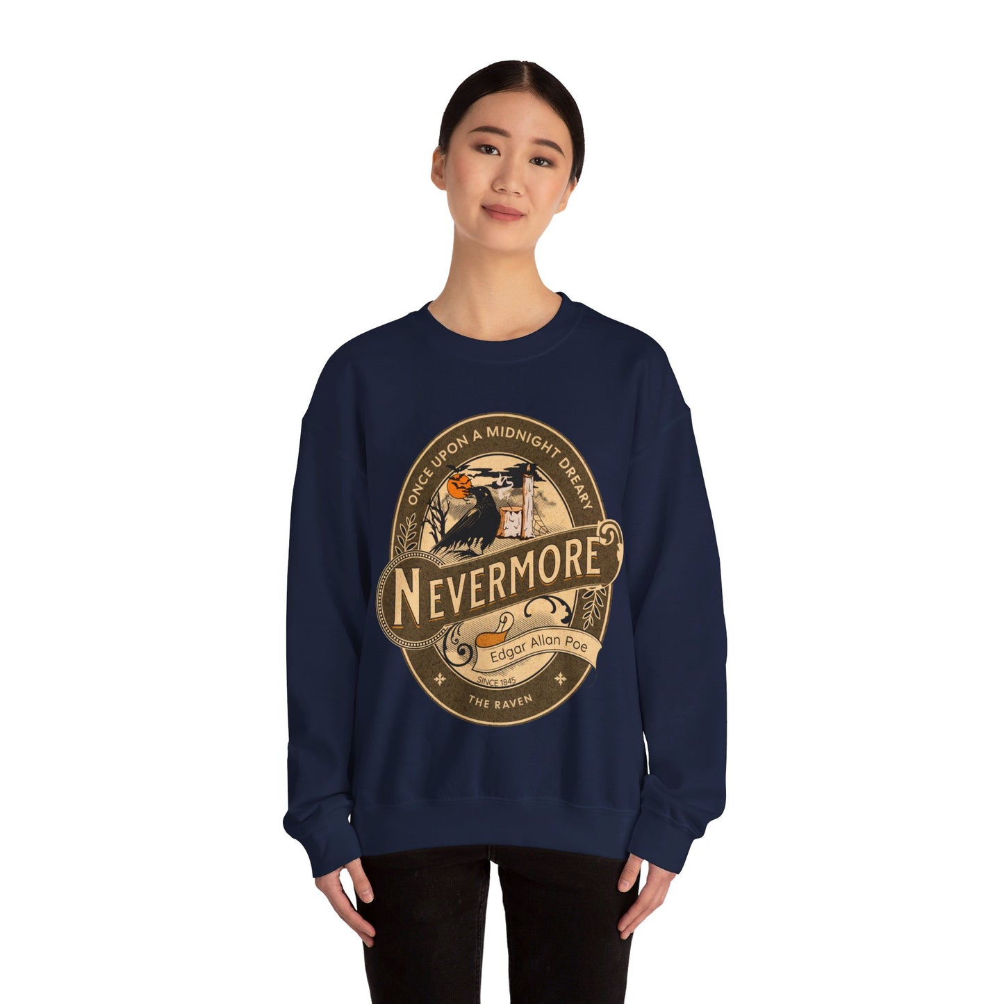Edgar Allan Poe, Nevermore The Raven Sweatshirt, Book Lover, Halloween, Haunting Gothic Gift, Light, Dark Academia, Horror Movie Sweater Sweatshirt Printify