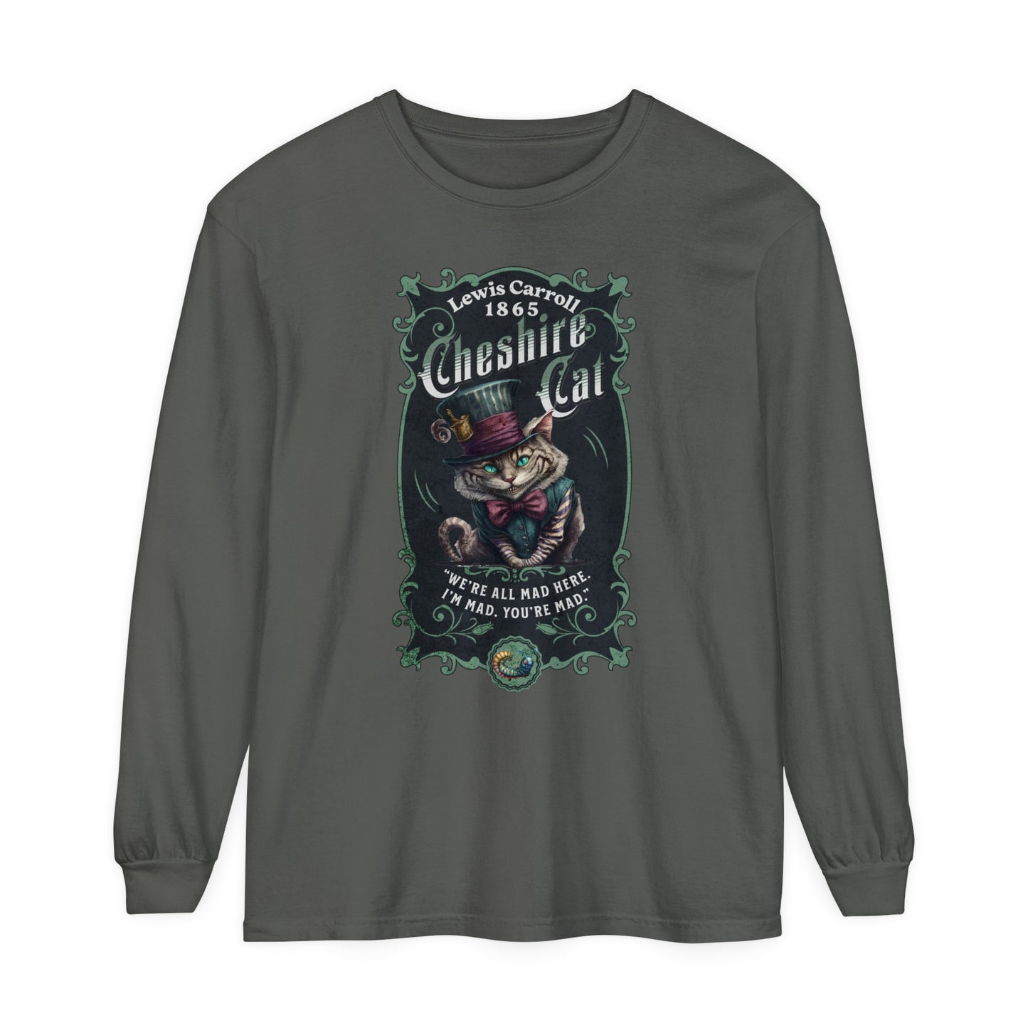 Cheshire Cat Long Sleeve Shirt, Alice in Wonderland, Lewis Carroll Dark Academia TShirt Mad Hatter Tea Party Bookish Book Lover Booktok Gift Long-sleeve Printify Pepper S
