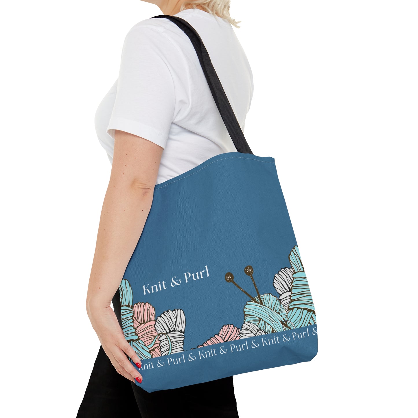Knit & Purl Tote Bag, Crafter Bag, Yarn Storage Bag, Knitting Project Bag, Crochet Project Bag, Craft Project Tote Bag Bags Printify