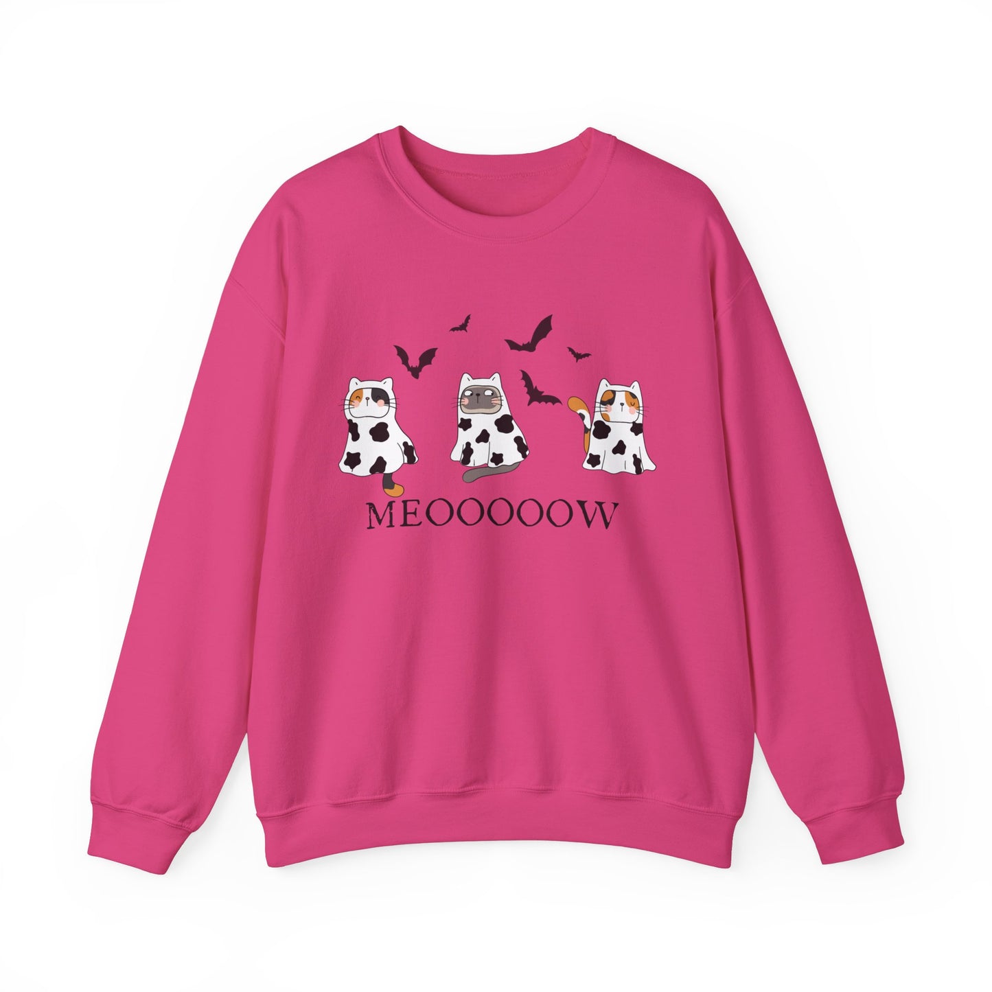 Cute Halloween Cow Ghost Cats Sweatshirt, Cats in Cow Ghost Costumes, Spooky Season Sweater, Halloween Party Shirt, Cat Lover Gift Sweatshirt Printify S Heliconia