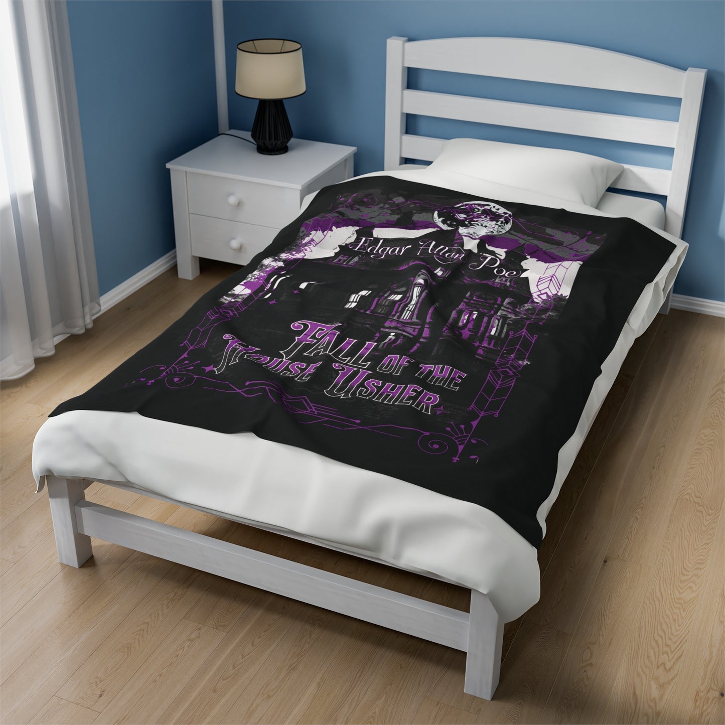 Edgar Allan Poe, The Fall Of The House Of Usher Throw Blanket, Book Lover Reading Blanket, Gothic Dark Academia, Horror Movie Watching Plush All Over Prints Printify