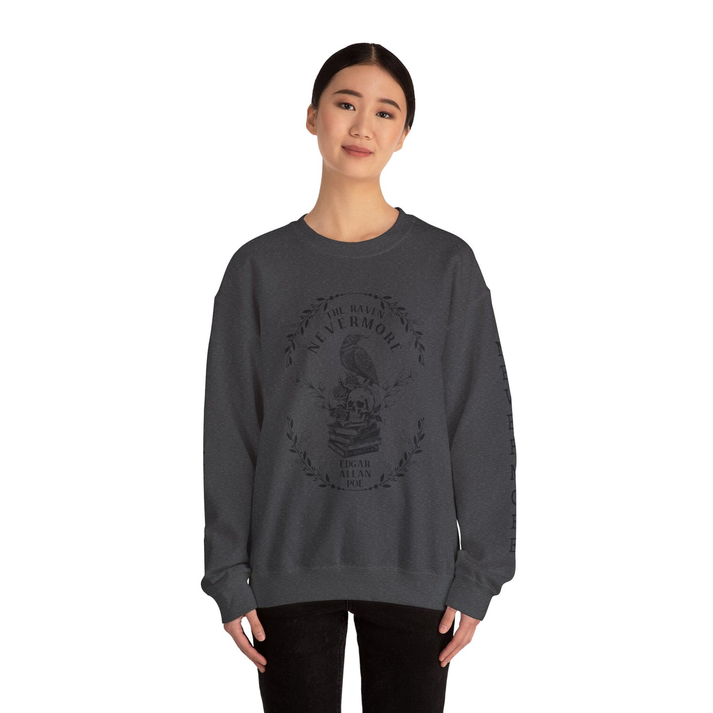 Edgar Allan Poe, Nevermore The Raven Sweatshirt, Book Lover, Halloween, Haunting Gothic Gift, Light, Dark Academia, Horror Movie Sweater Sweatshirt Printify
