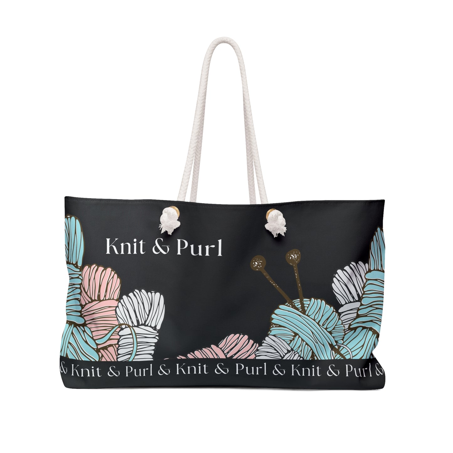 Knit & Purl Weekender Bag or Duffle Bag, Crafter Bag, Yarn Storage Bag, Knitting Project Bag, Crochet Project Bag, Craft Project Tote Bag Bags Printify 24" × 13"