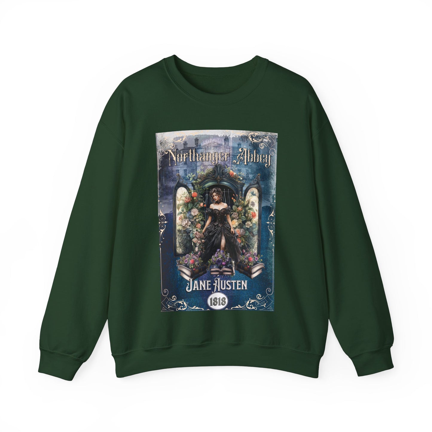 Jane Austen Sweatshirt, Northanger Abbey Historical Romance Sweater, Bookish Literary Jane Austen Fan Art Gift, Gift for Her, Bookclub Shirt Sweatshirt Printify S Forest Green