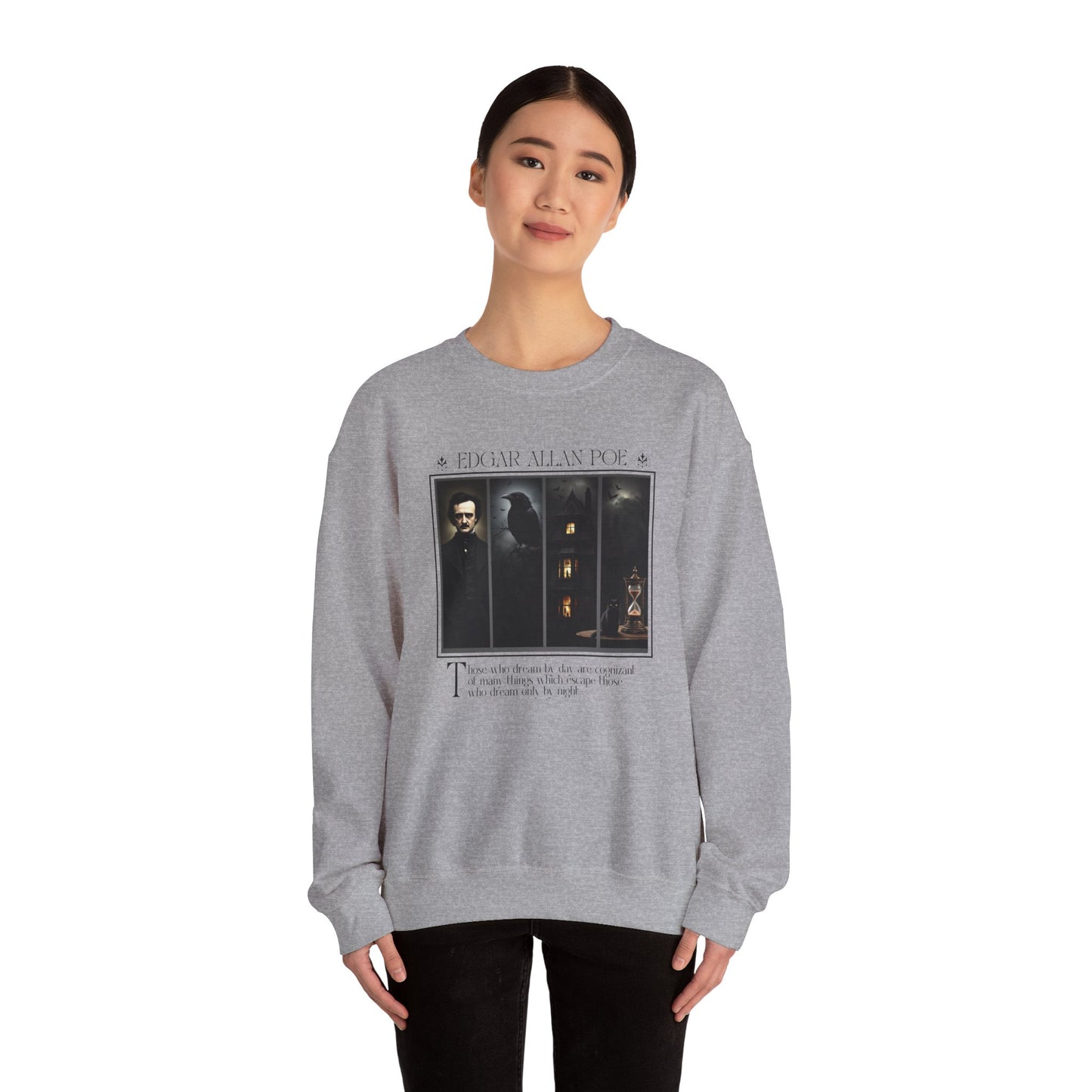 Edgar Allan Poe Sweatshirt The Raven Nevermore Gothic Horror Sweater Dark Academia Macabre Halloween Gift for Book Lovers Birthday Christmas Sweatshirt Printify