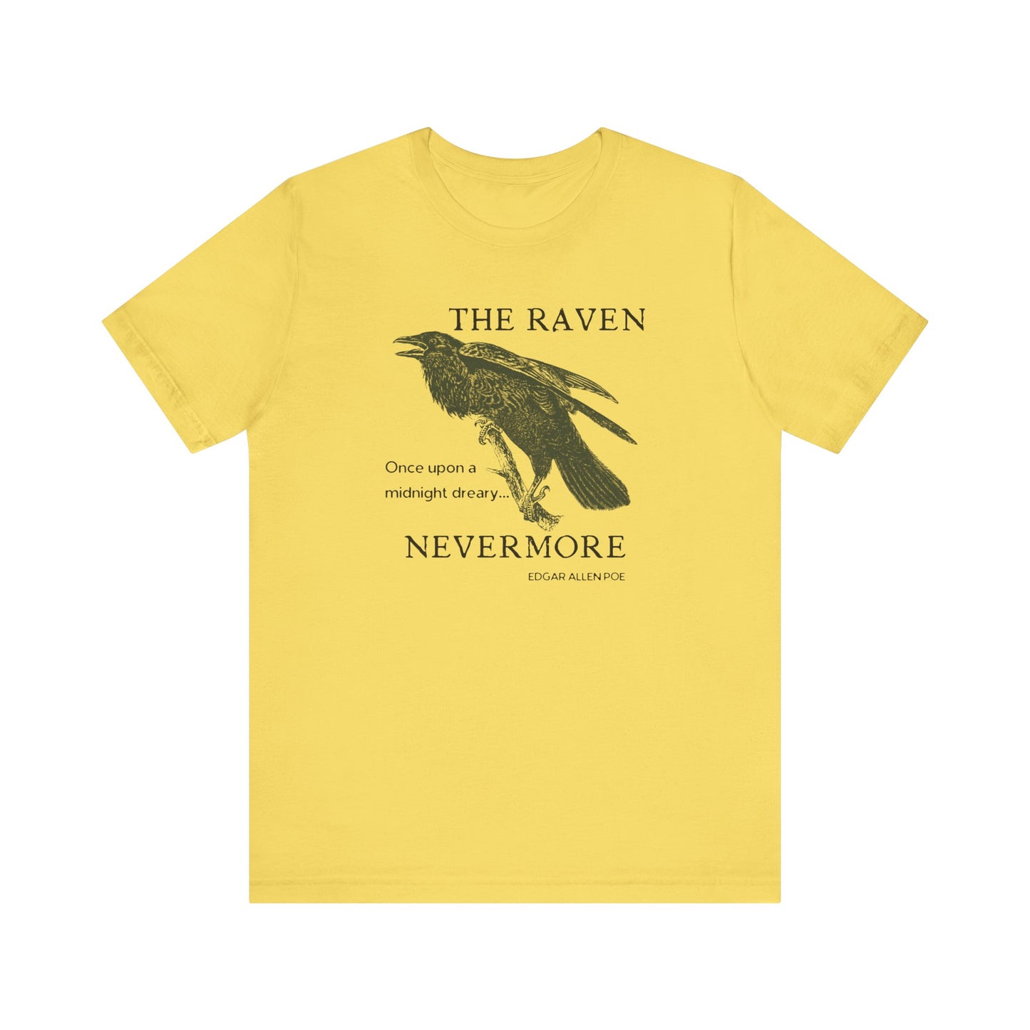 Halloween Vintage The Raven TShirt, Spooky Season Tee, Trick or Treating Shirt, Halloween Party T-Shirt, Edgar Allen Poe, Nevermore, Gothic T-Shirt Printify Maize Yellow XS