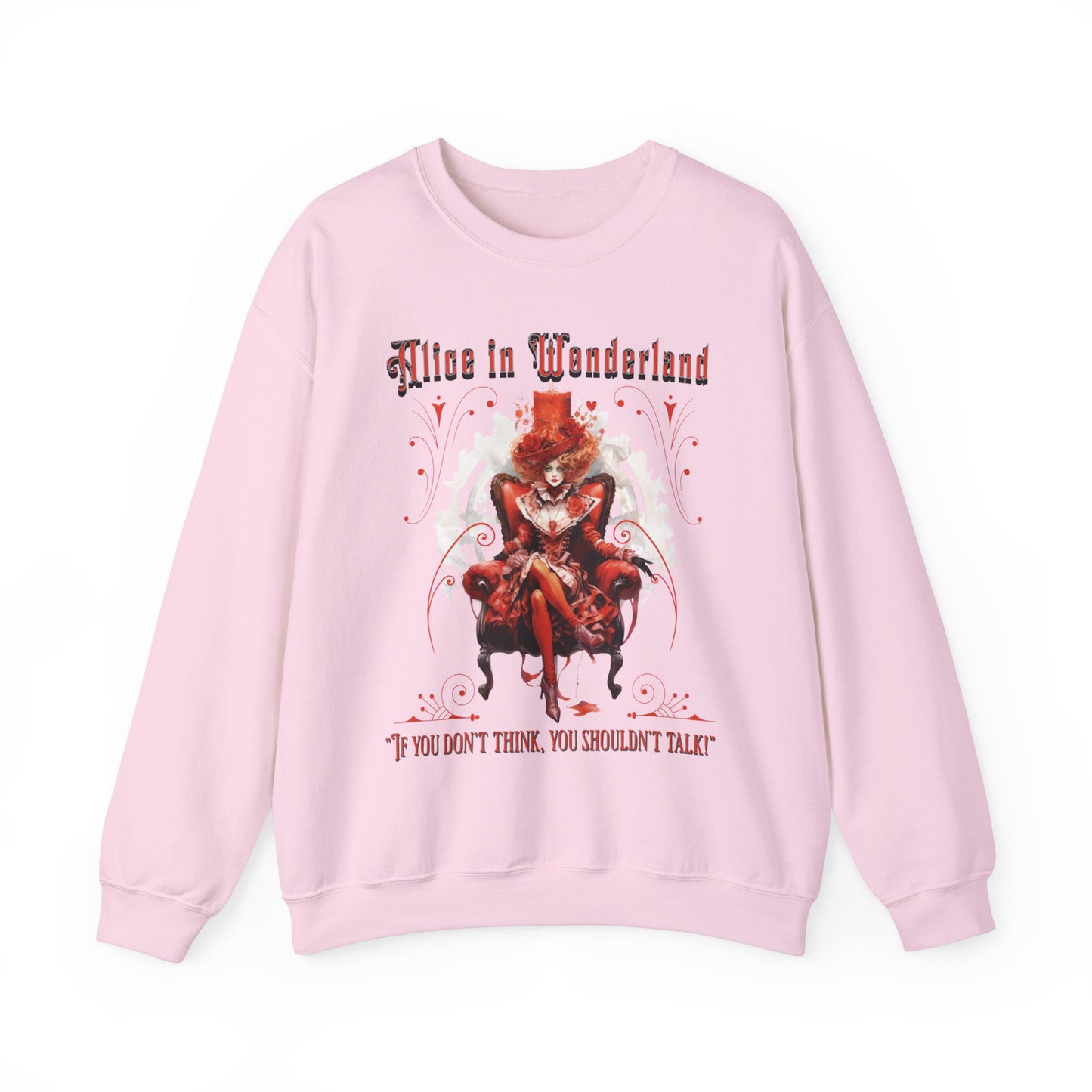 Queen of Hearts Sweatshirt, Alice In Wonderland Lewis Carroll Whimsigoth Academia Sweater Mad Hatter Tea Party Tee Bookish Booktok Gift Sweatshirt Printify S Light Pink