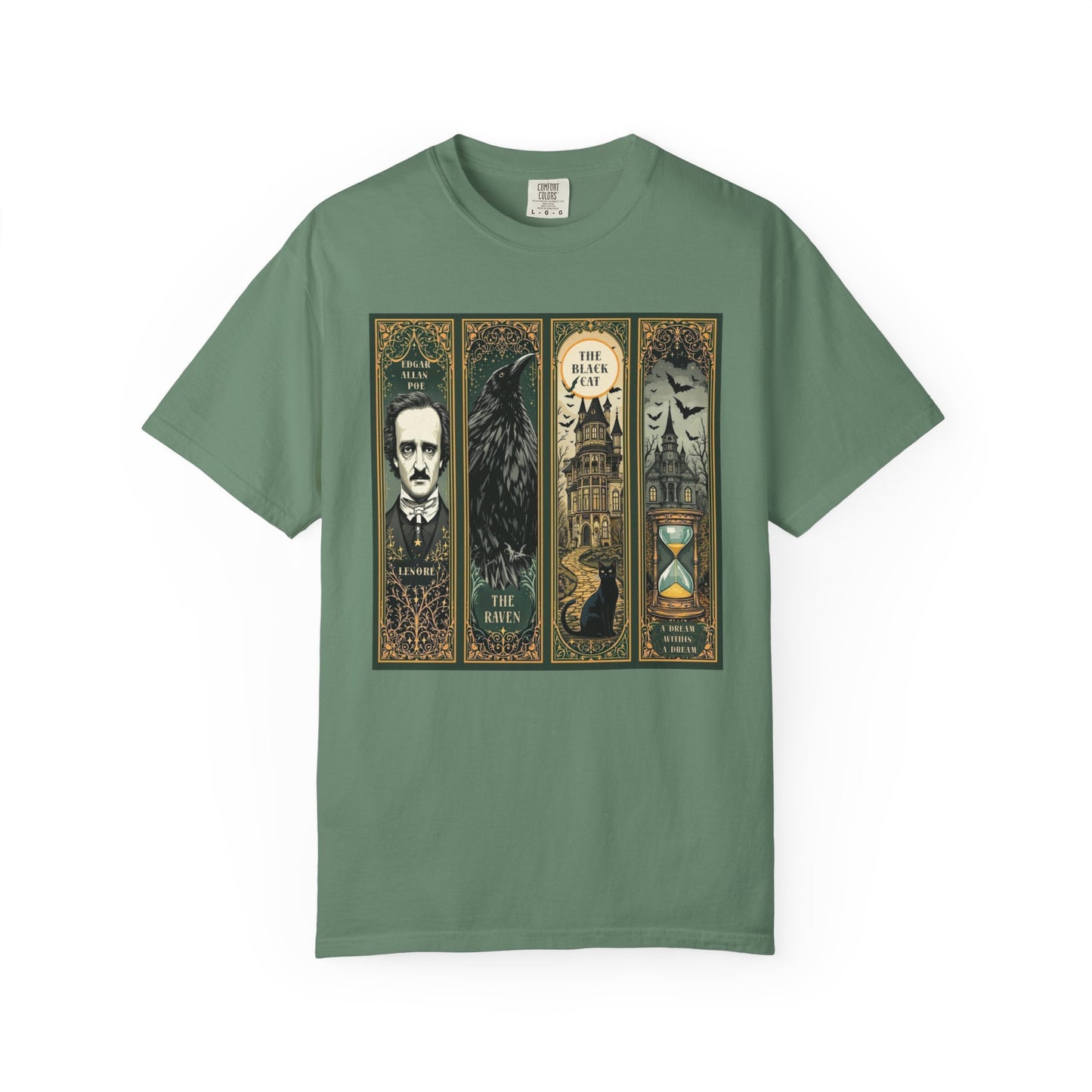 Edgar Allan Poe T-Shirt Gothic Graphic Tee The Raven Nevermore Quote Horror Literature Shirt Dark Academia Aesthetic Halloween Party Gift T-Shirt Printify Light Green S