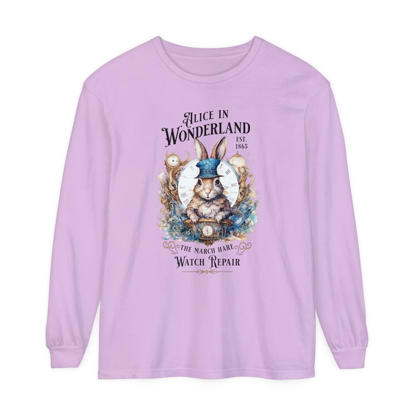 Alice in Wonderland Long Sleeve Shirt, Lewis Carroll Dark Academia TShirt, Mad Hatter Tea Party March Hare White Rabbit Bookish Booktok Gift Long-sleeve Printify Orchid S