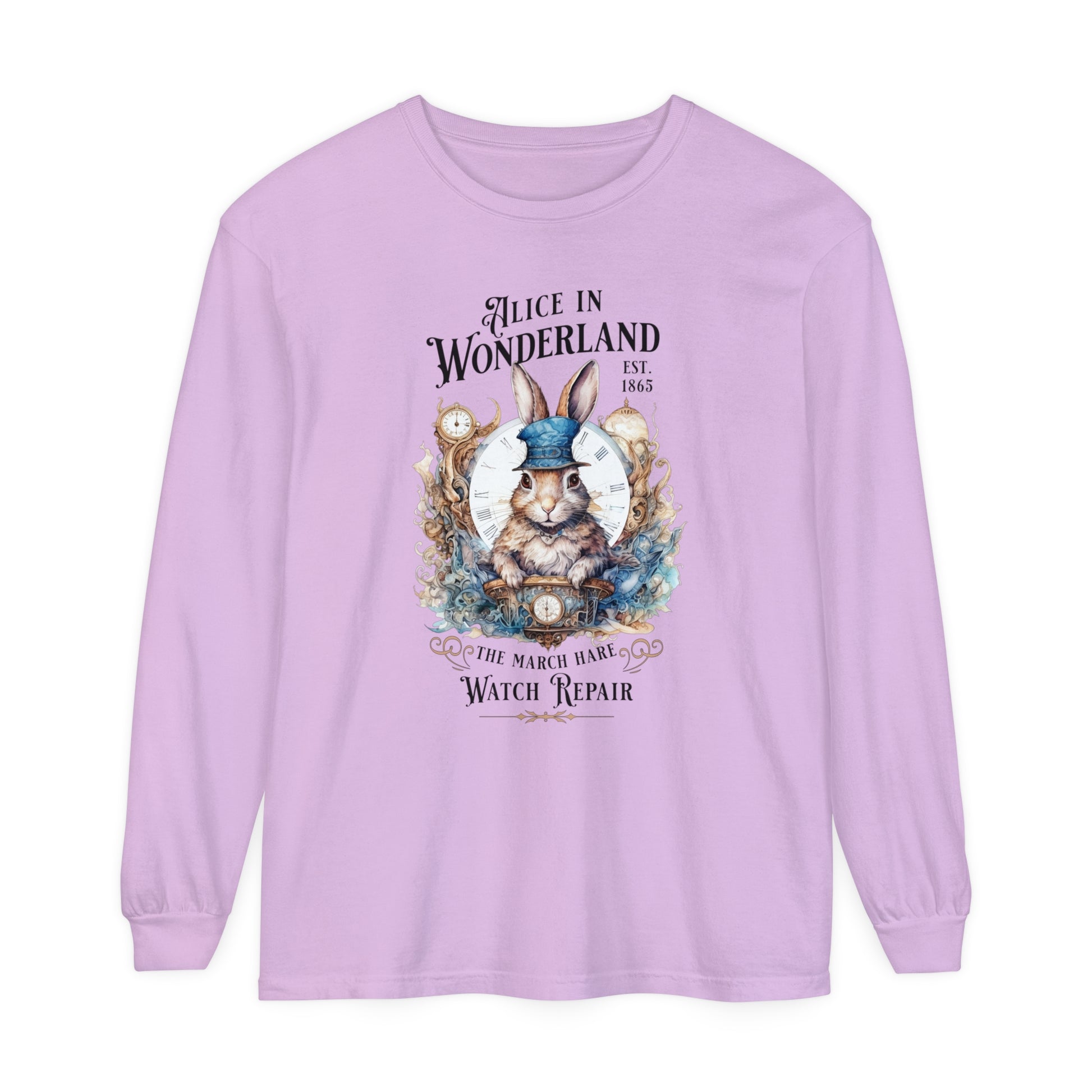 Alice in Wonderland Long Sleeve Shirt, Lewis Carroll Dark Academia TShirt, Mad Hatter Tea Party March Hare White Rabbit Bookish Booktok Gift Long-sleeve Printify Orchid S