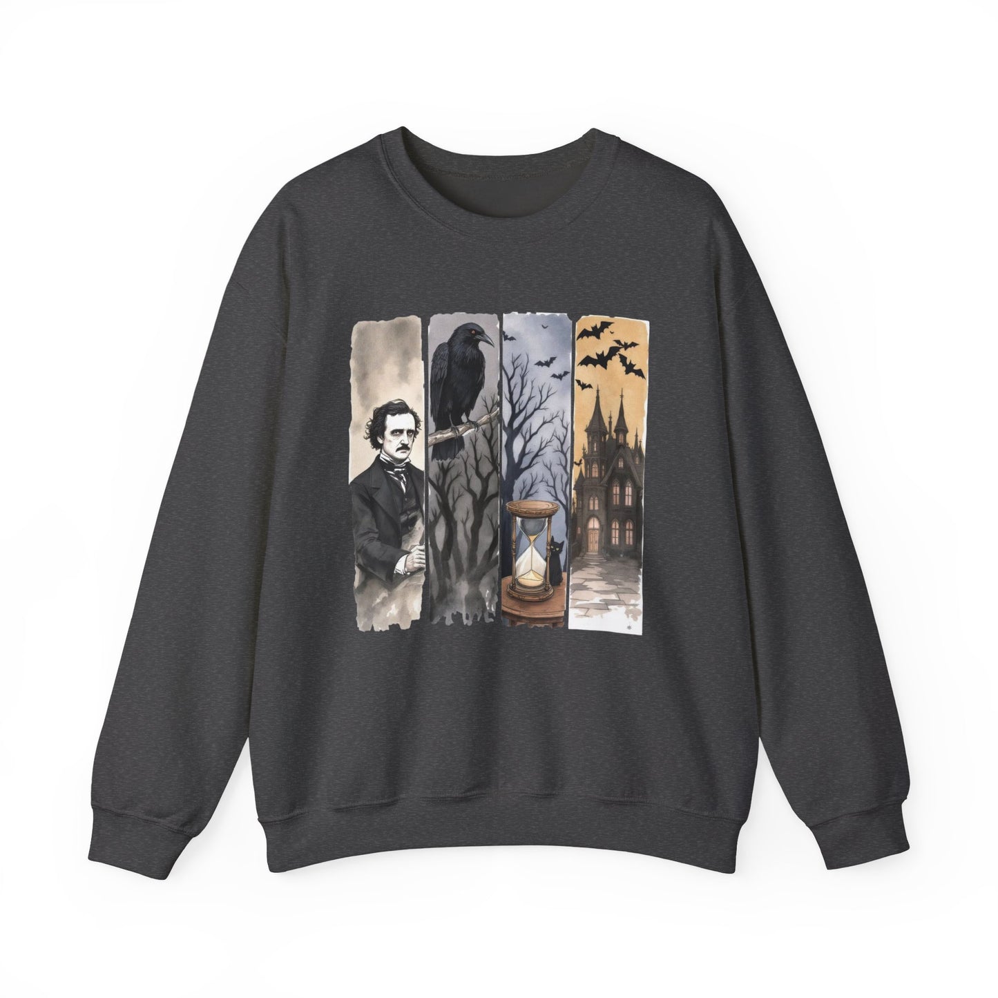 Edgar Allan Poe Sweatshirt The Raven Nevermore Gothic Horror Sweater Dark Academia Macabre Halloween Gift for Book Lovers Birthday Christmas Sweatshirt Printify Dark Heather S