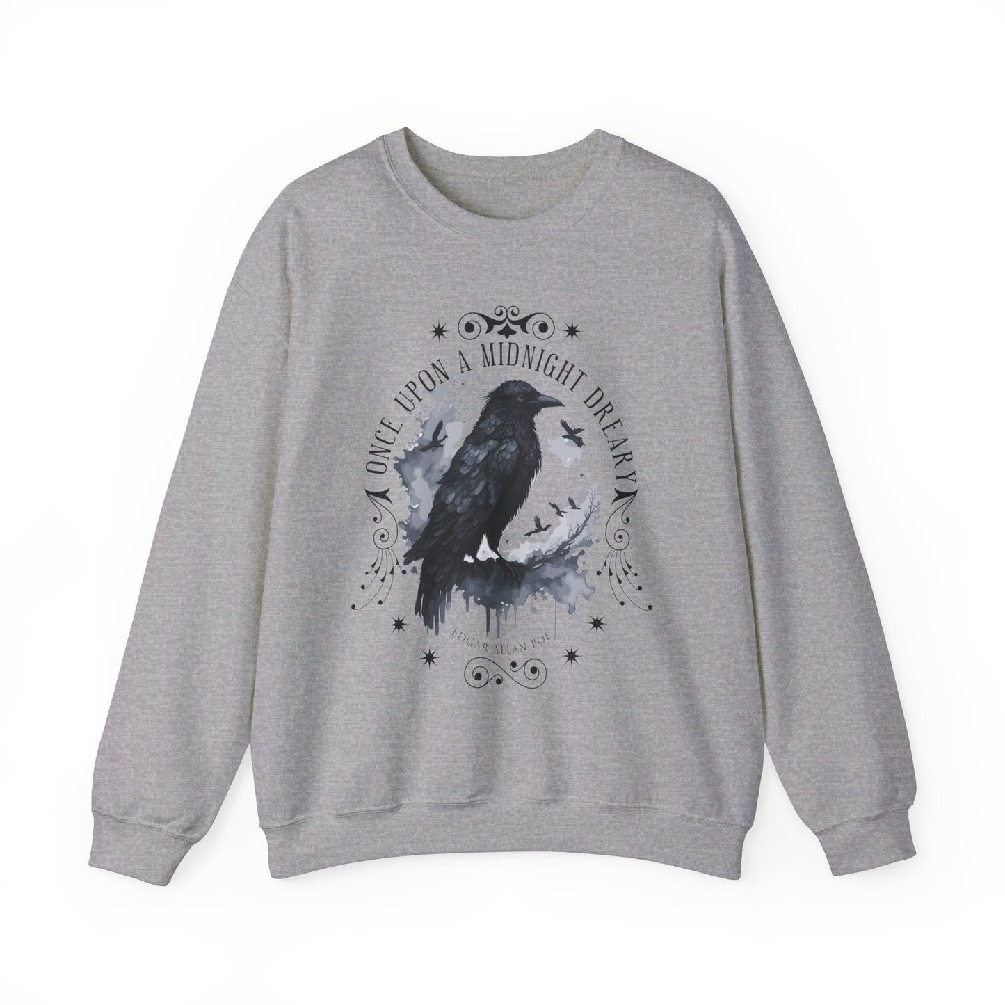 Edgar Allan Poe, The Raven Sweatshirt, Poet, Poetry Lover Sweater, Book Lover, Haunting Gothic Gift, Light, Dark Academia, Horror Movie Top Sweatshirt Printify S Sport Grey