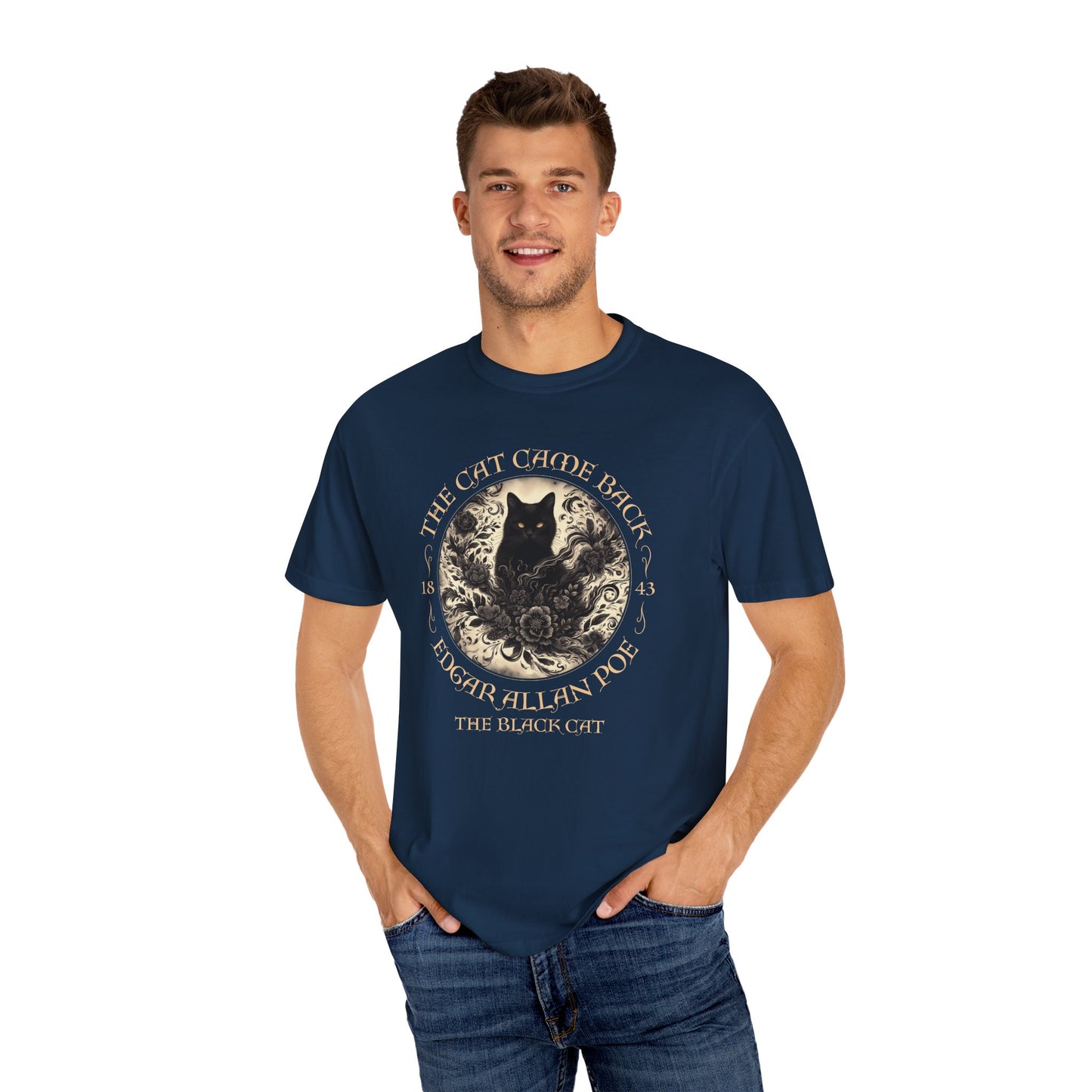 Gothic Cat TShirt Edgar Allan Poe The Black Cat Dark Academia Cottagecore Aesthetic Book Lover Gift Haunting Apparel Halloween Fall Tee T-Shirt Printify