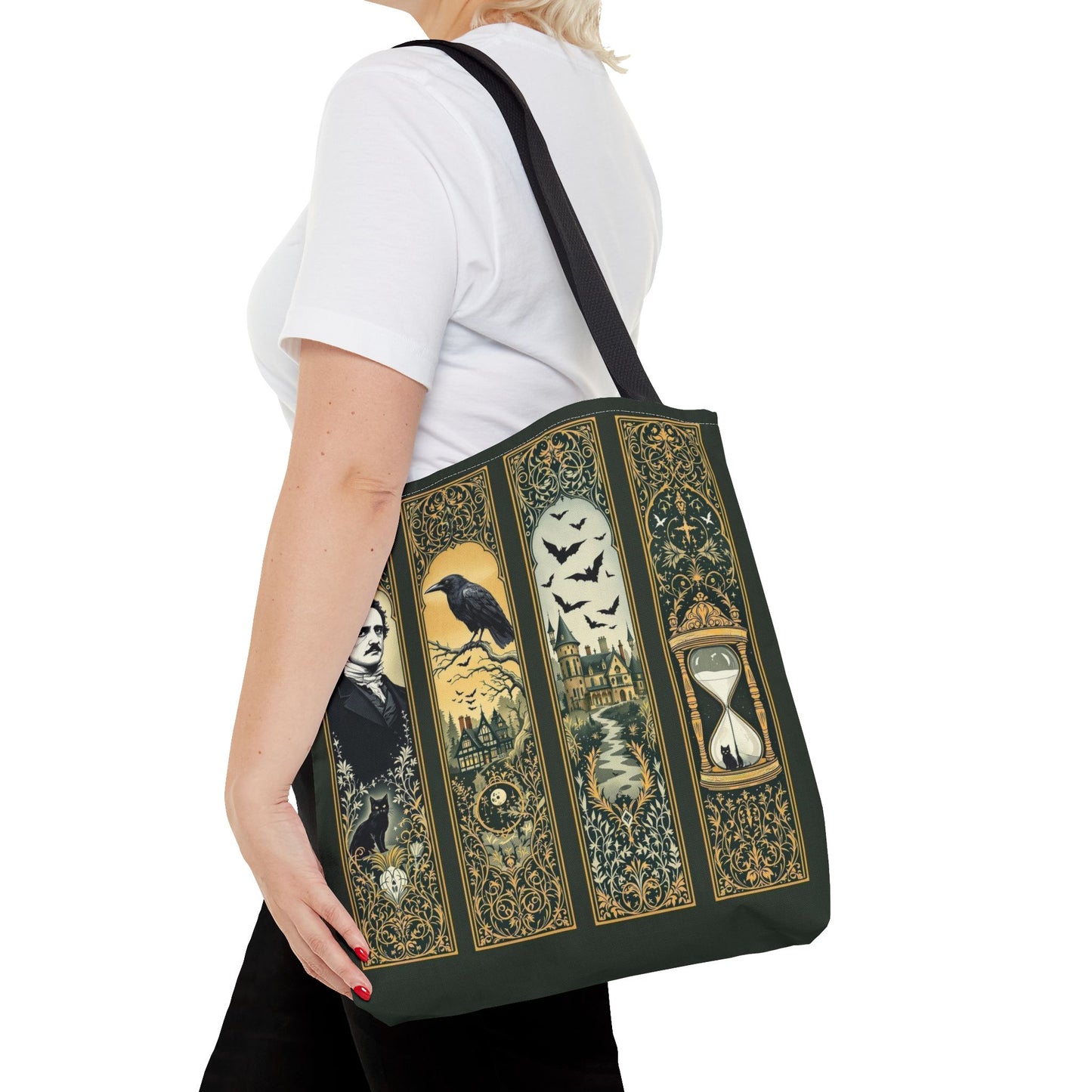 Edgar Allan Poe Tote Bag Gothic Literary Gift for Book Lover Dark Academia Macabre Accessory Halloween Tote Fall School Bag for Poetember Bags Printify