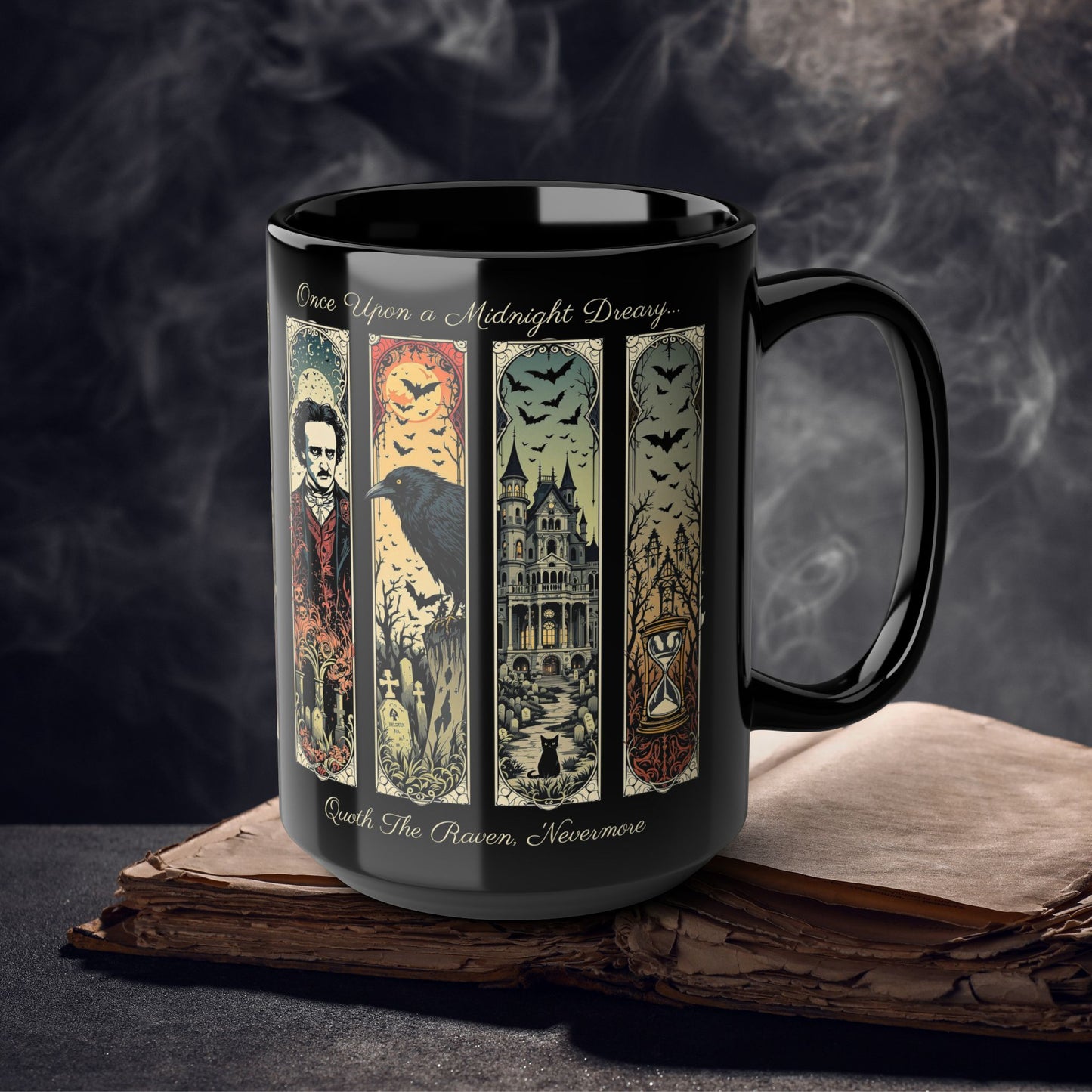 Edgar Allan Poe Mug Gothic Literary Gift For Book Lover Dark Academia Macabre Fall Coffee Cup Halloween Poetember Party Gift For Bookclub Mug Printify 15oz