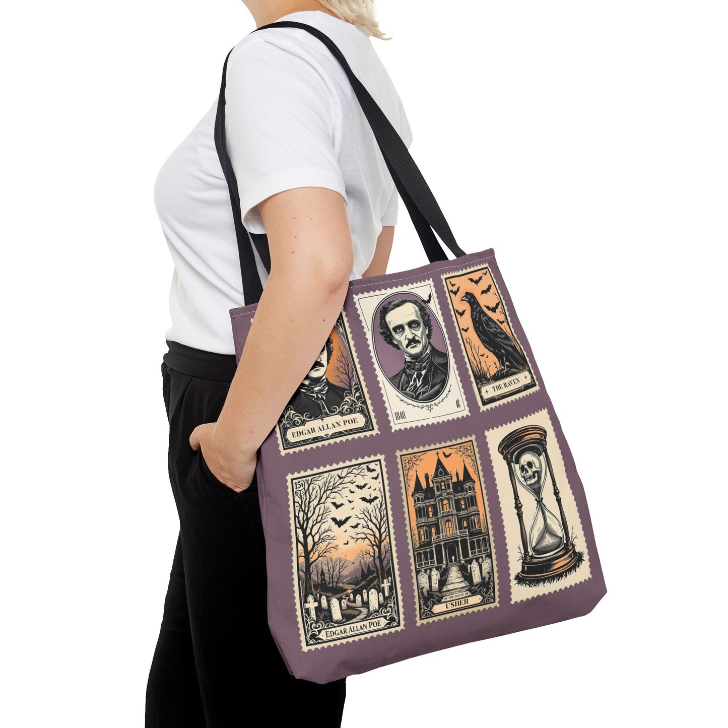 Edgar Allan Poe Tote Bag Gothic Literary Gift for Book Lover Dark Academia Macabre Accessory Halloween Tote Fall School Bag for Poetember Bags Printify