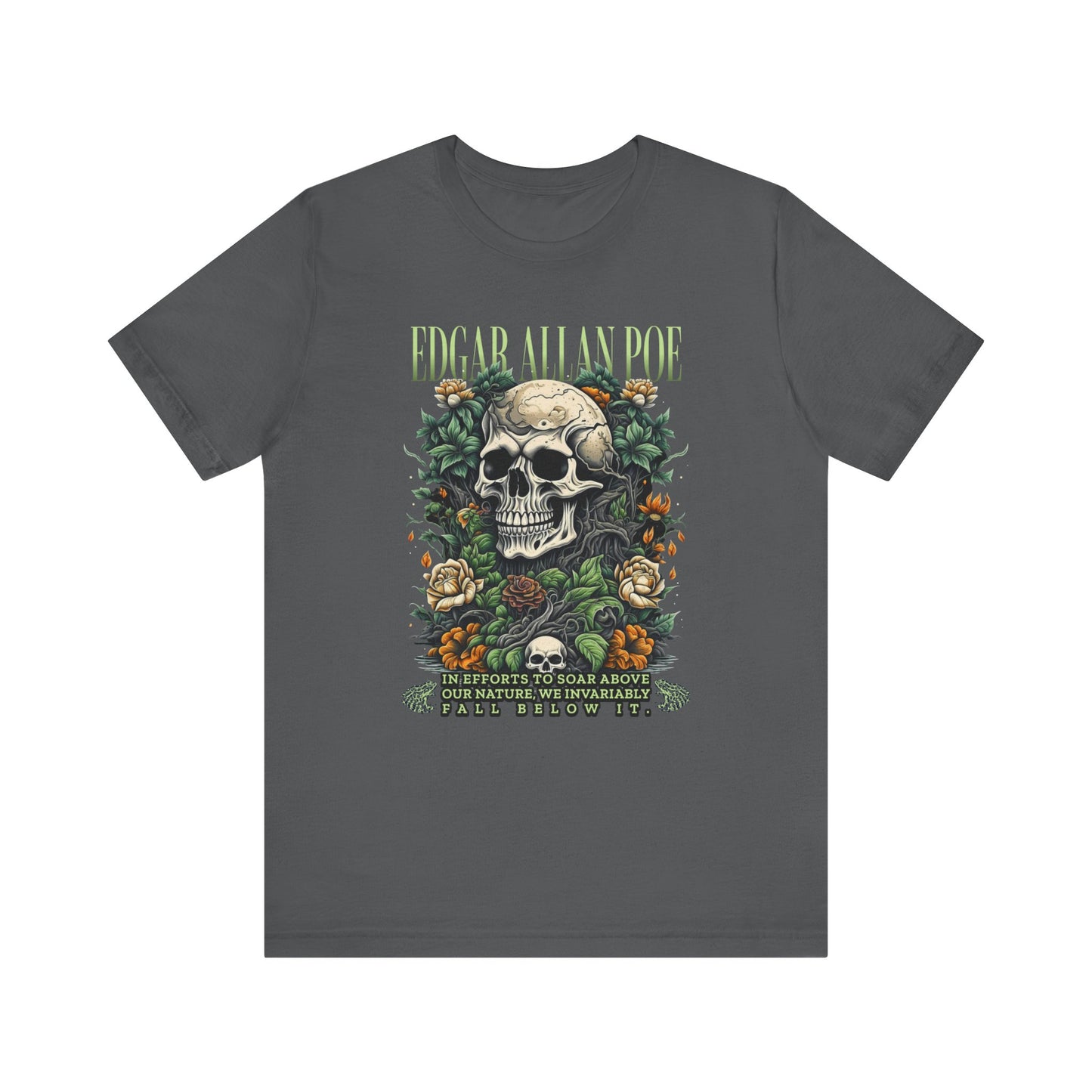 Edgar Allan Poe, Fairycore Night Garden T-Shirt, Book Lover Tee, Haunting Gothic Gift, Light, Dark Academia, Literary Poetry Bookclub Shirt T-Shirt Printify Asphalt S
