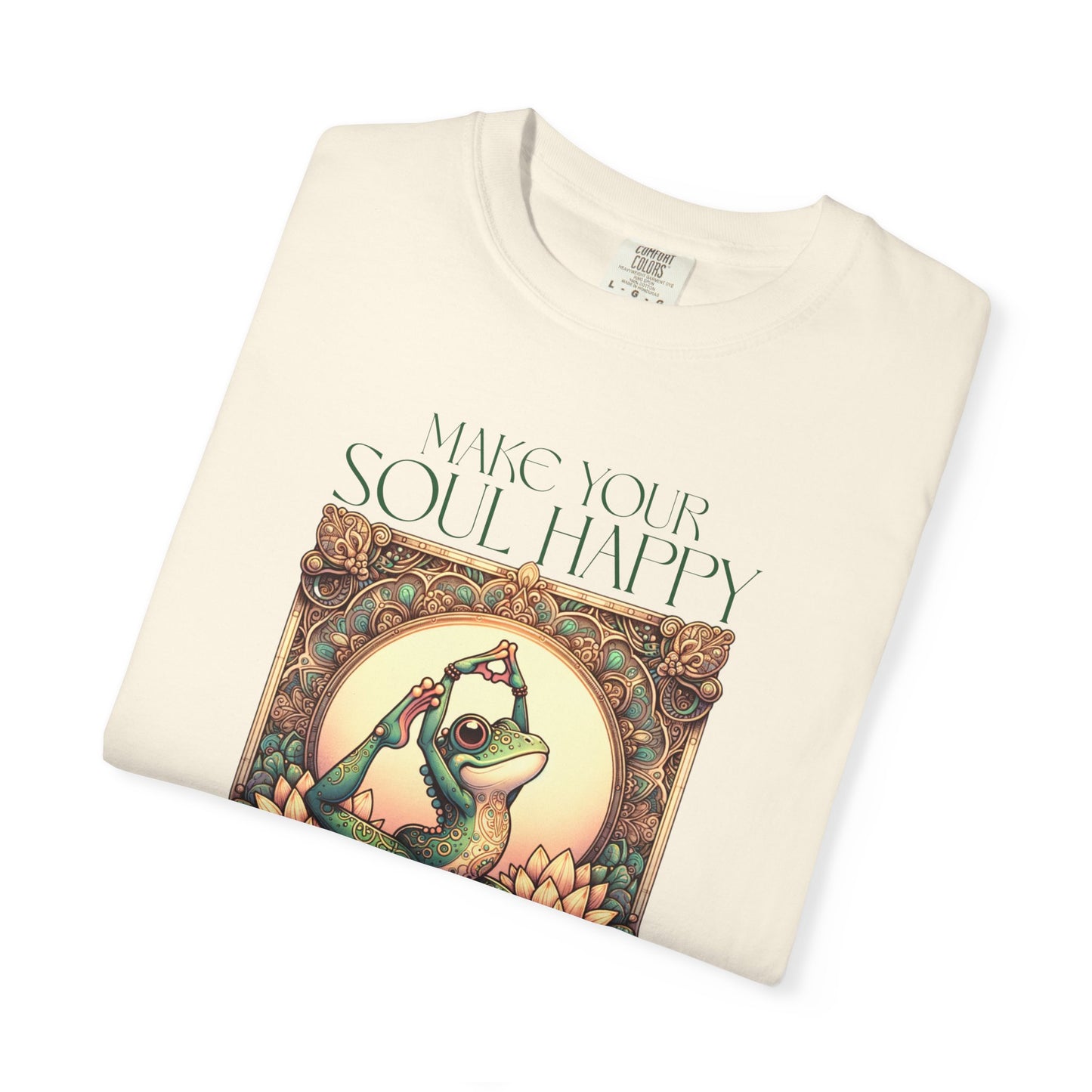Green Yoga Frog Make Your Soul Happy Unisex T-Shirt, Casual Wear, Highlander Fan Gift, T-Shirt Printify